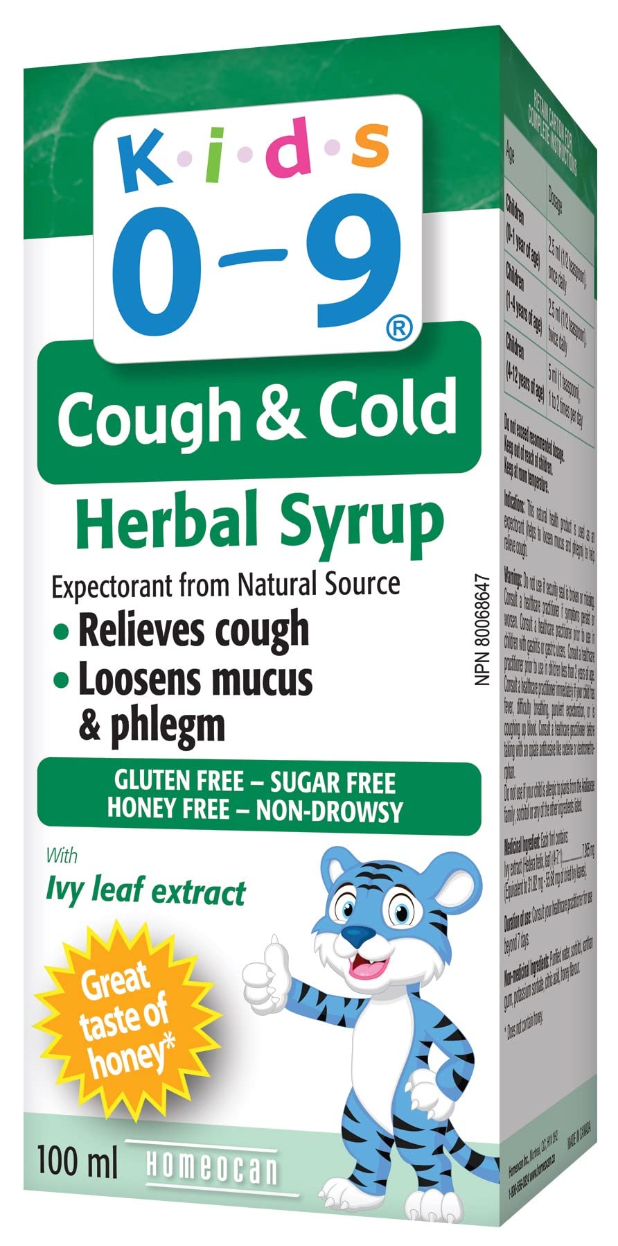 Kids 0-9 Cough & Cold Herbal Syrup 100 ml - Honey Flavour - Relieves Cough, Loosen Mucus and Phlegm with Ivy Leaf Extract - Non-Drowsy, Gluten, Honey and Sugar-Free