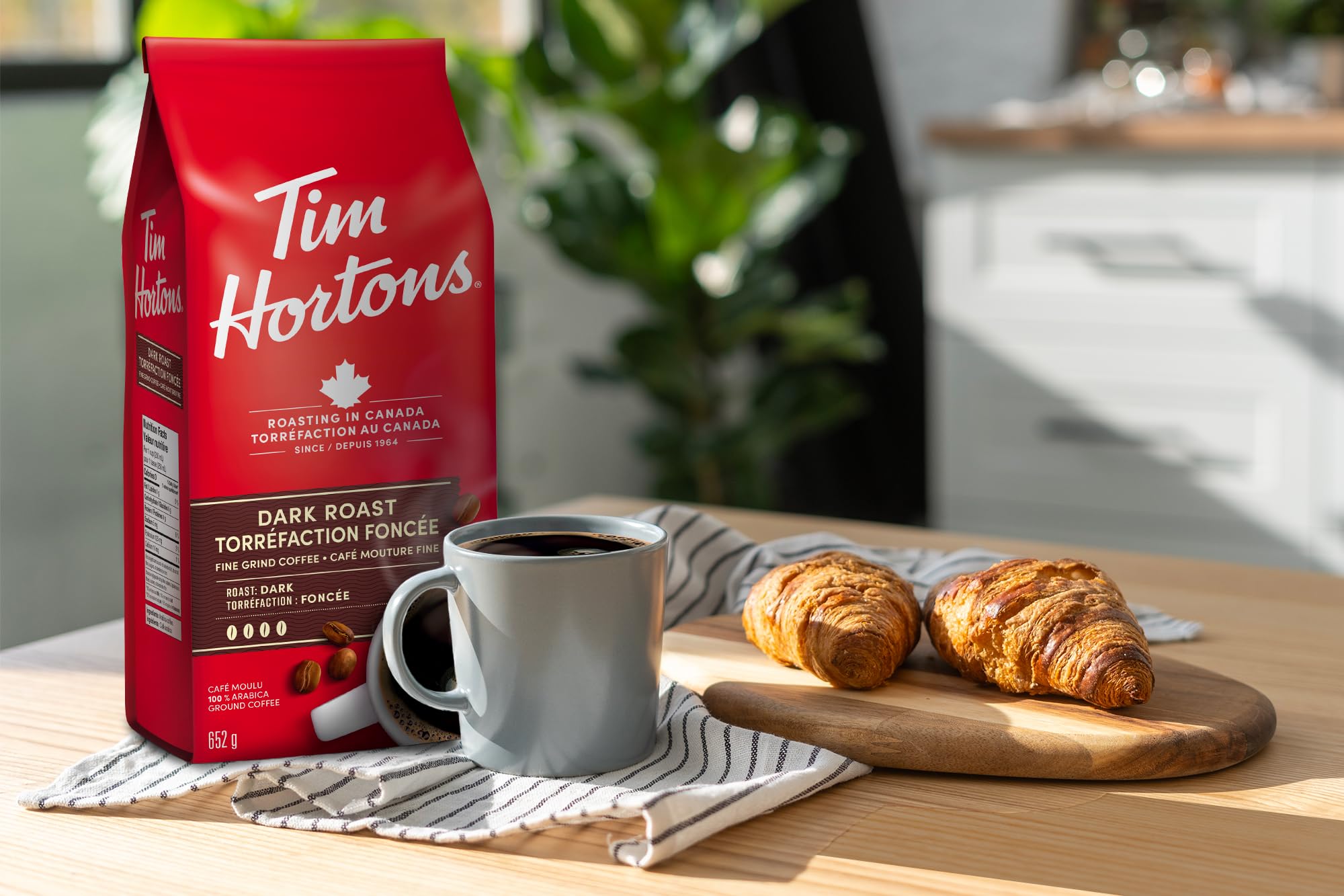Tim Hortons Dark Roast, Fine Grind Coffee, Dark Roast, Made with 100% Arabica Beans, 652g Bag