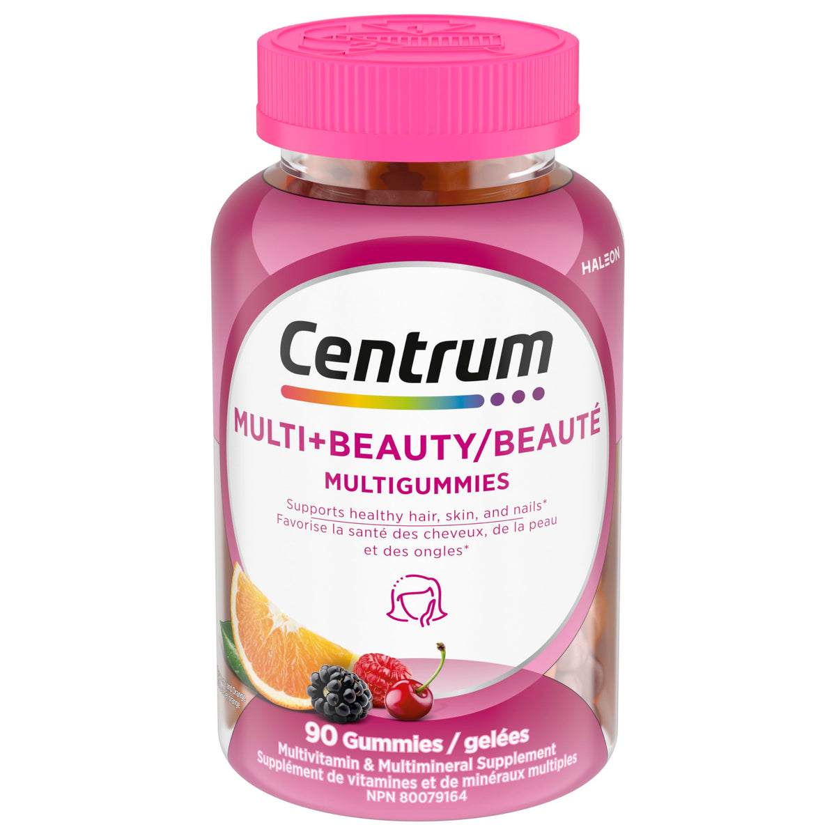 Centrum MultiGummies, Multi+Beauty Multivitamin Gummies, Hair, Skin & Nails Vitamins for Men & Women, Cherry, Berry, and Orange Flavours, 90 Gummies (Packaging May Vary)