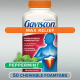 Gaviscon Max Relief Tablets - 50 Count - Chewable Foaming Antacid Tablets for Day and Night Heartburn Relief, Acid Reflux and GERD Relief, Cooling & Refreshing Peppermint - Free of Aluminum & Lactose