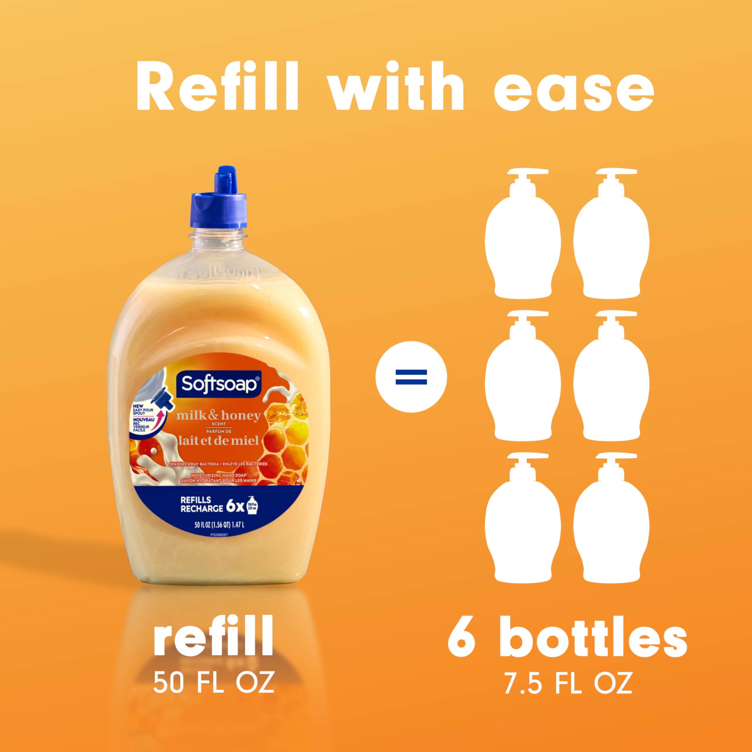 Softsoap Antibacterial Liquid Hand Soap Refill - Milk and Golden Honey 1.47 Liters - Moisturizing Hand Wash, Savon a Main, Dermatologically Tested, for Soft Smooth Skin (Packaging may vary)