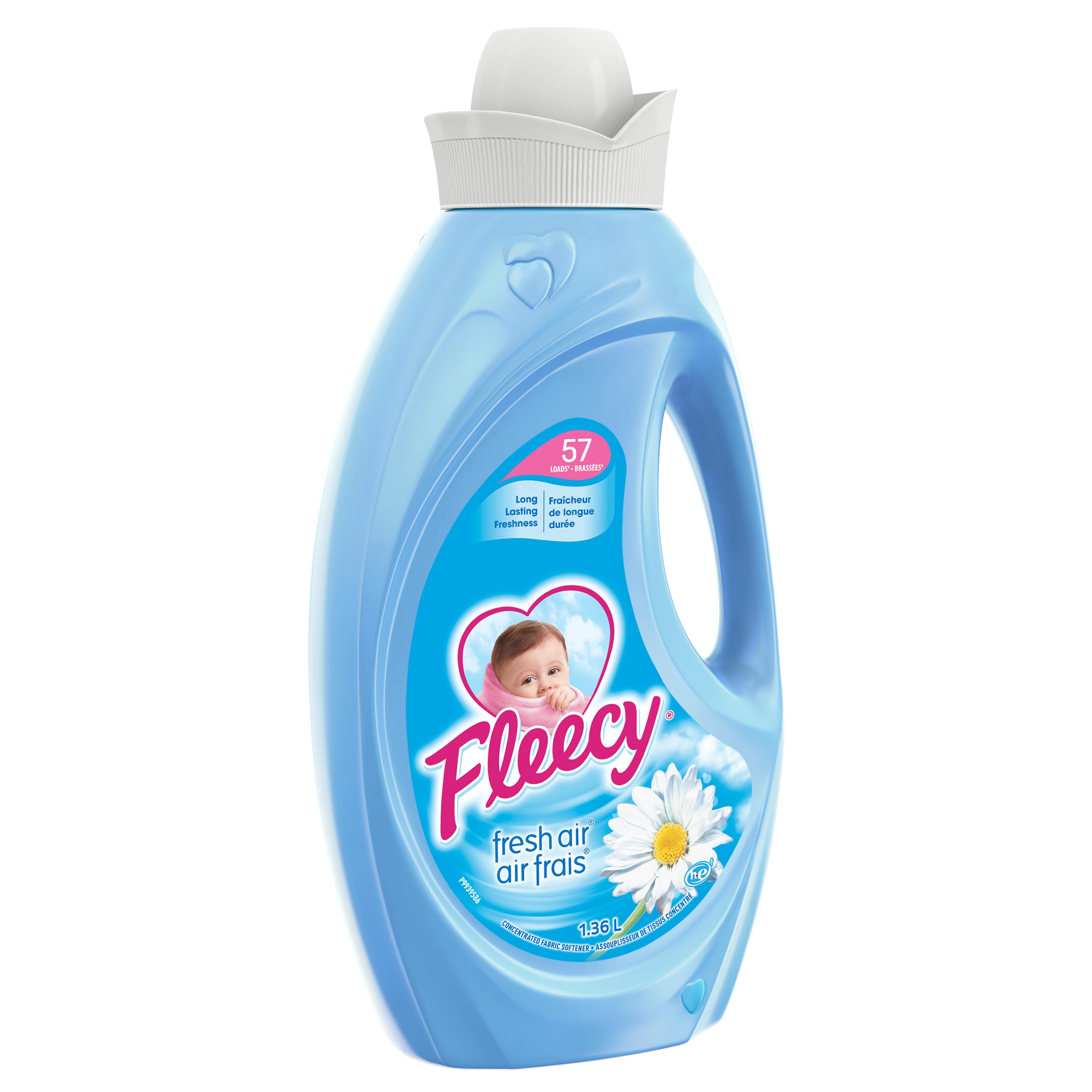 Fleecy Liquid Fabric Softener, Fresh Air, 57 Loads, 1.36 Liter | Laundry Softener | Eliminates Tough Odors | 14 Days of Clean Scent & Cozy Comfort