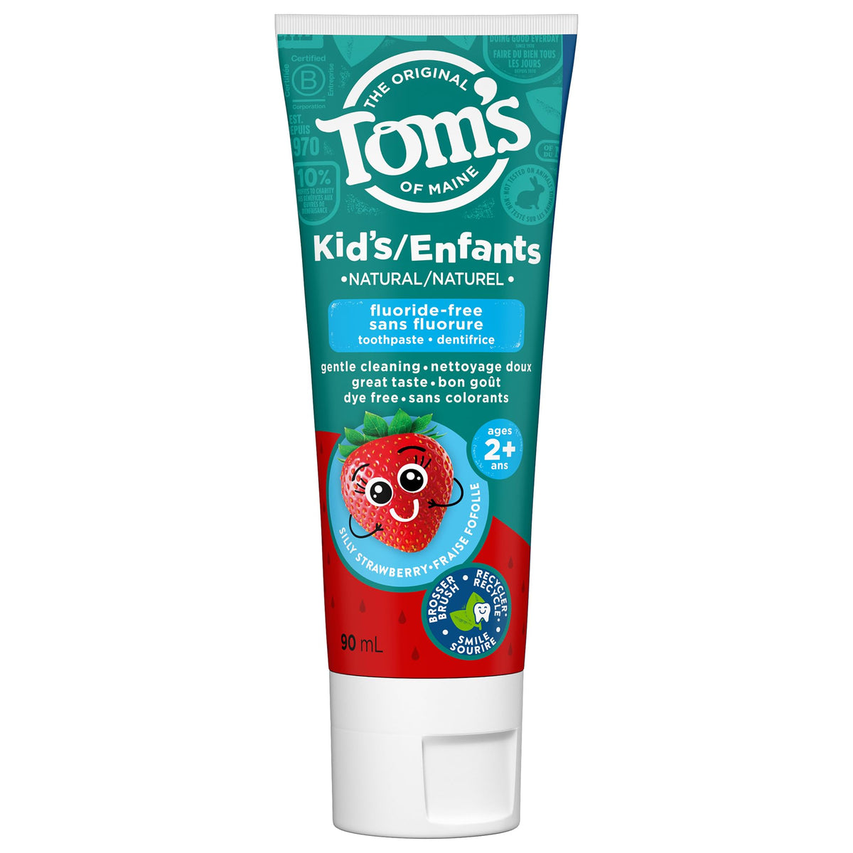 Tom's of Maine Children's Silly Strawberry Natural Fluoride Free Anticavity Toothpaste - Fruity Flavor, 90 mL