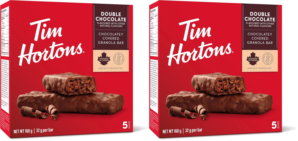 Tim Hortons Double Chocolate Granola Bars, Peanut Free, 5 Count, Imported from Canada) (Pack of 2)