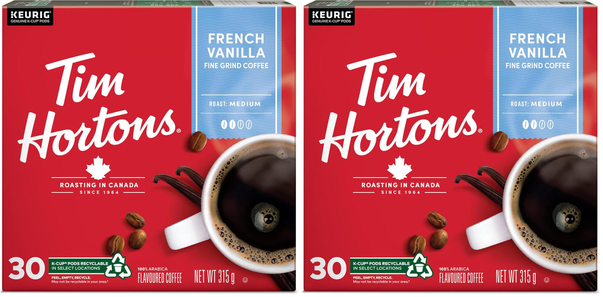 Tim Hortons French Vanilla Coffee, Keurig K-Cup Pods, Flavoured Medium Roast, 30 Count (Pack of 2)
