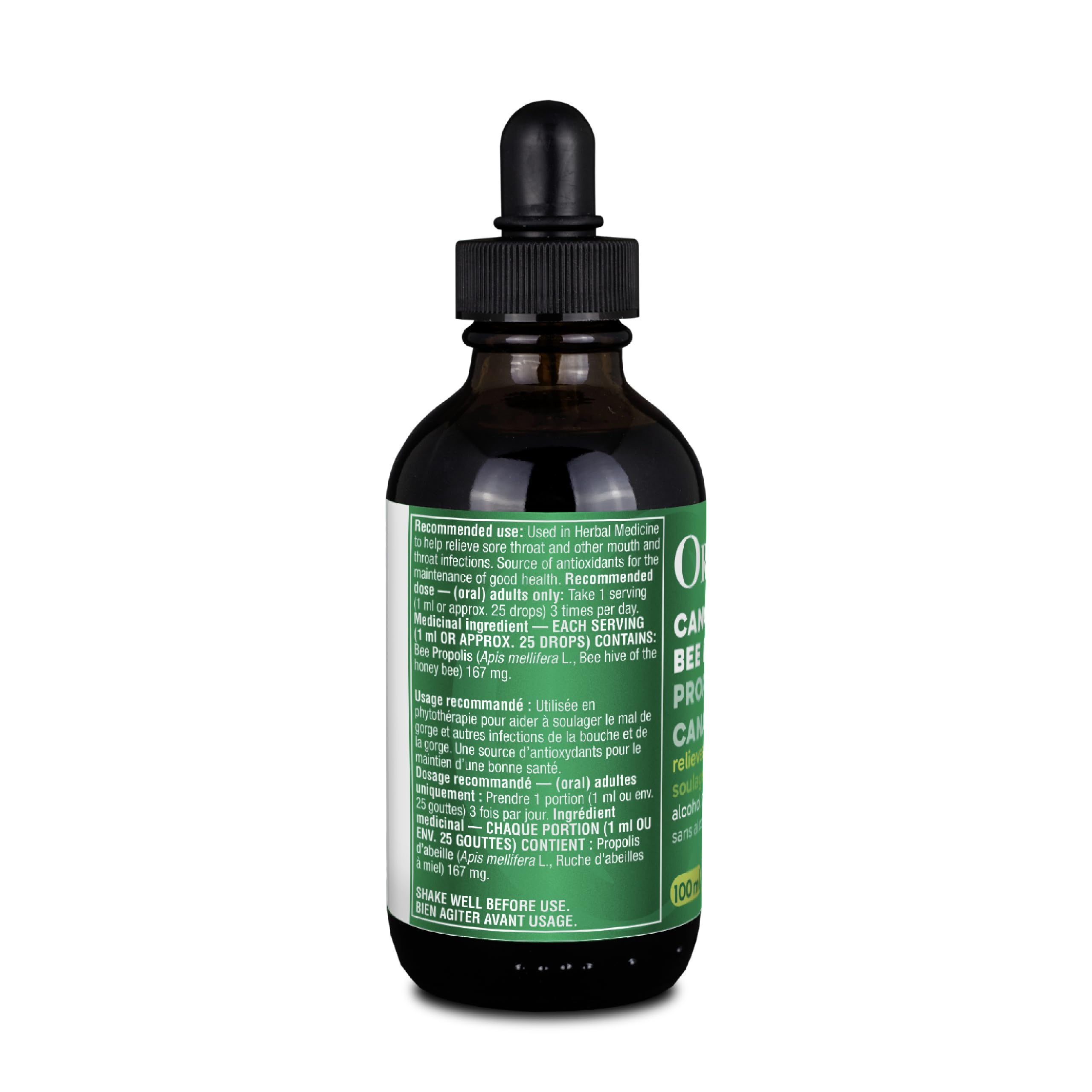 Organika Canadian-Made Bee Propolis Liquid- Natural Immune Support, Sore Throat Relief, Antioxidant, Alcohol-Free- 100 ml