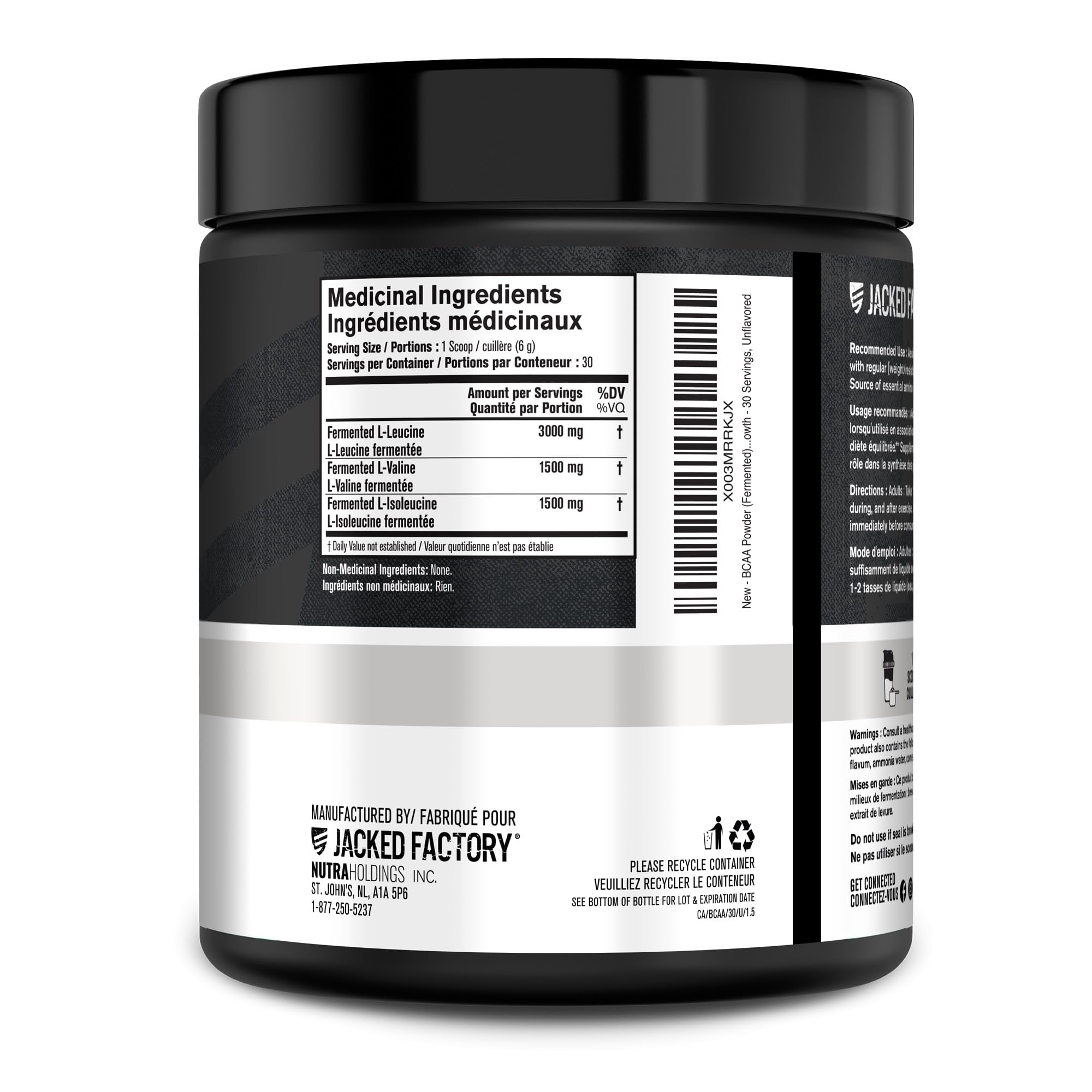BCAA Powder (Fermented) - 6g Branched Chain Amino Acids Supplement for Enhanced Recovery, Reduced Fatigue, Increased Strength, and Muscle Growth - 30 Servings, Unflavored
