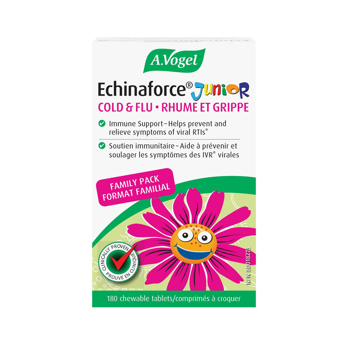 A.Vogel Echinaforce Junior Chewable Tabs - Organic Echinacea Tabs - Cold and Flu Symptoms Relief - Immune System Support - Children 2+ - 180 Tabs