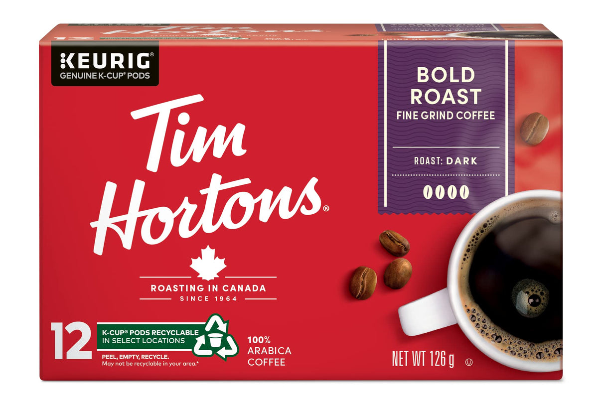 Tim Hortons Bold Roast Coffee, Single Serve Keurig K-Cup Pods, Dark Roast, 12 Count