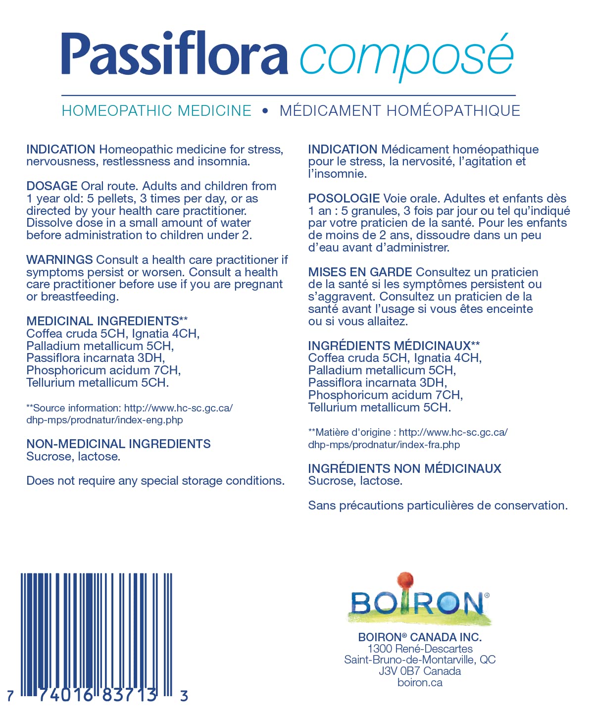 Boiron Passiflora Compose - Sleep and Stress Insomnia Restlessness Nervousness, 12 Gram