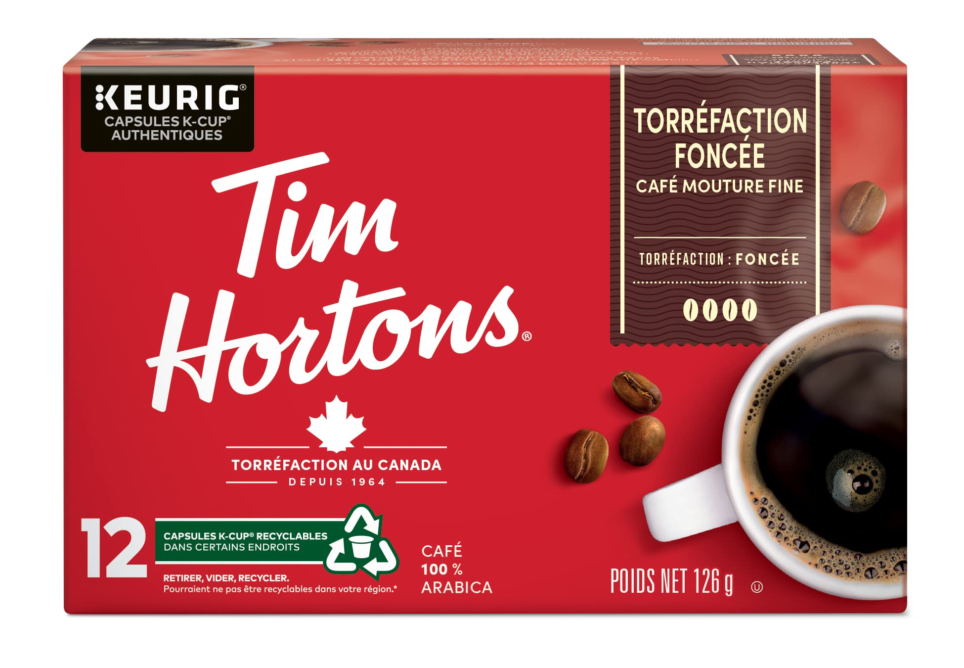 Tim Hortons Dark Roast Coffee, Single Serve Keurig K-Cup Pods, 72 Count