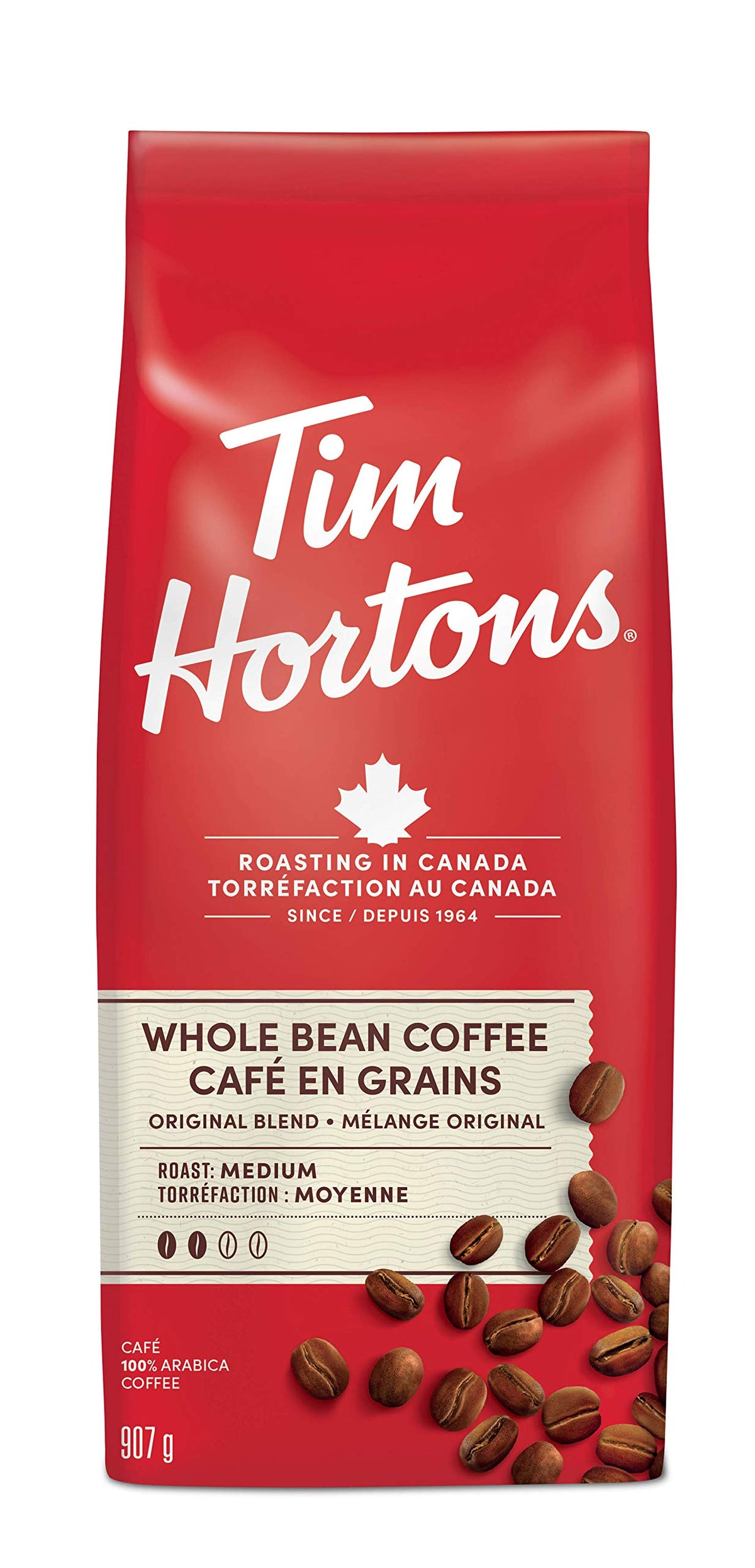 Tim Hortons Whole Bean Bag, Original Blend, 907 Grams