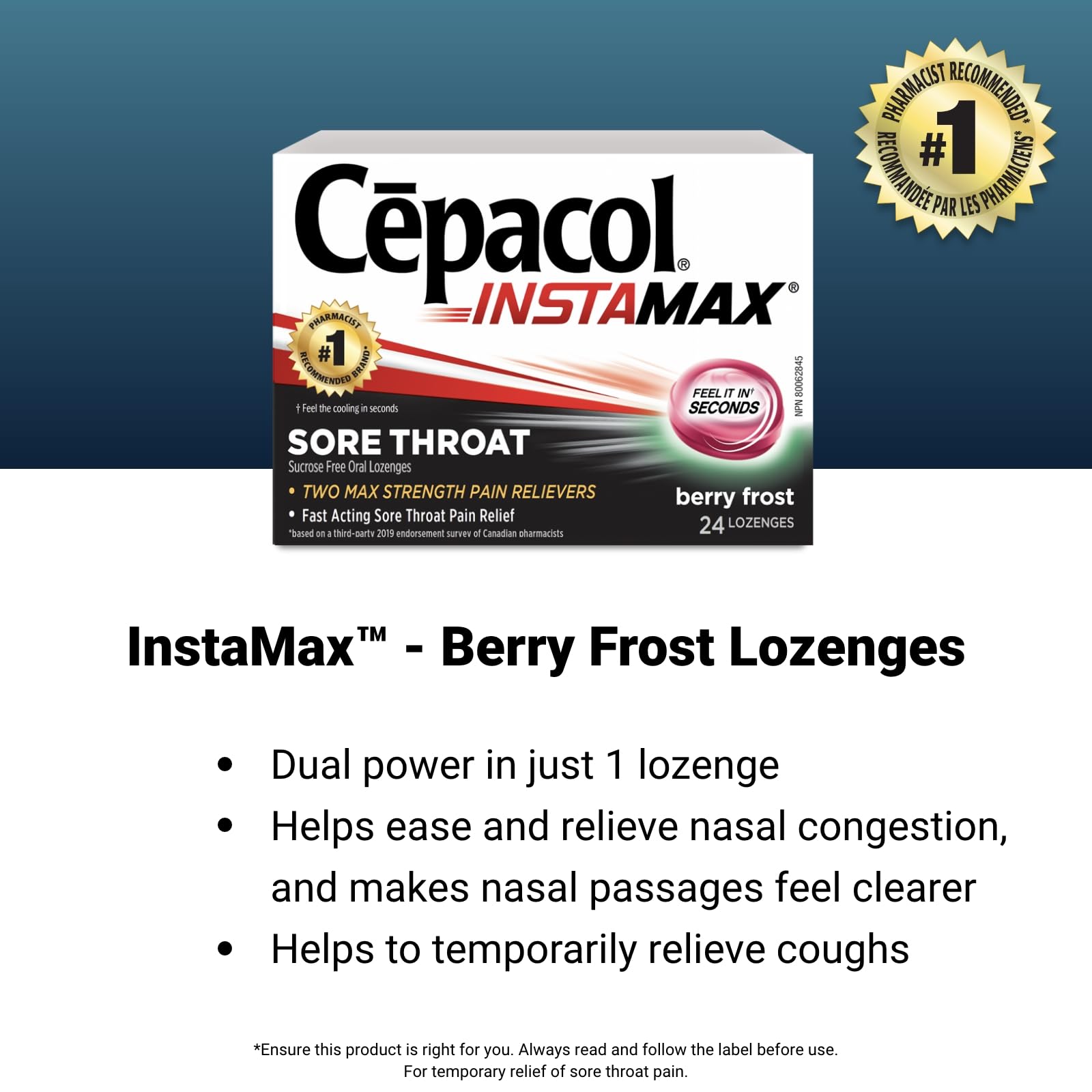 Cepacol Instamax Berry Frost, Sore Throat lozenges, 24 Count (Pack of 1)