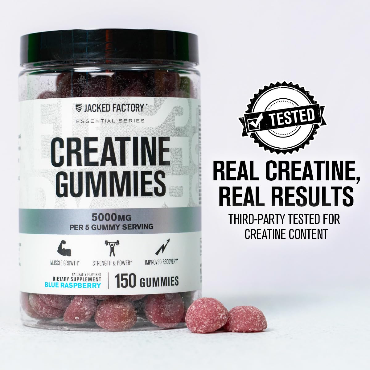 Jacked Factory Creatine Gummies 5g Daily Dose (1g per Gummy) - Creatine Monohydrate Gummy for Men and Women, Vegan-Friendly, Travel-Friendly, Third-Party Tested - 150 Gummies, Blue Raspberry