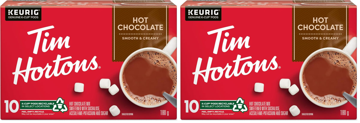 Tim Hortons Original Hot Chocolate, Single Serve Keurig K-Cup Pods, 10 Count (Pack of 2)