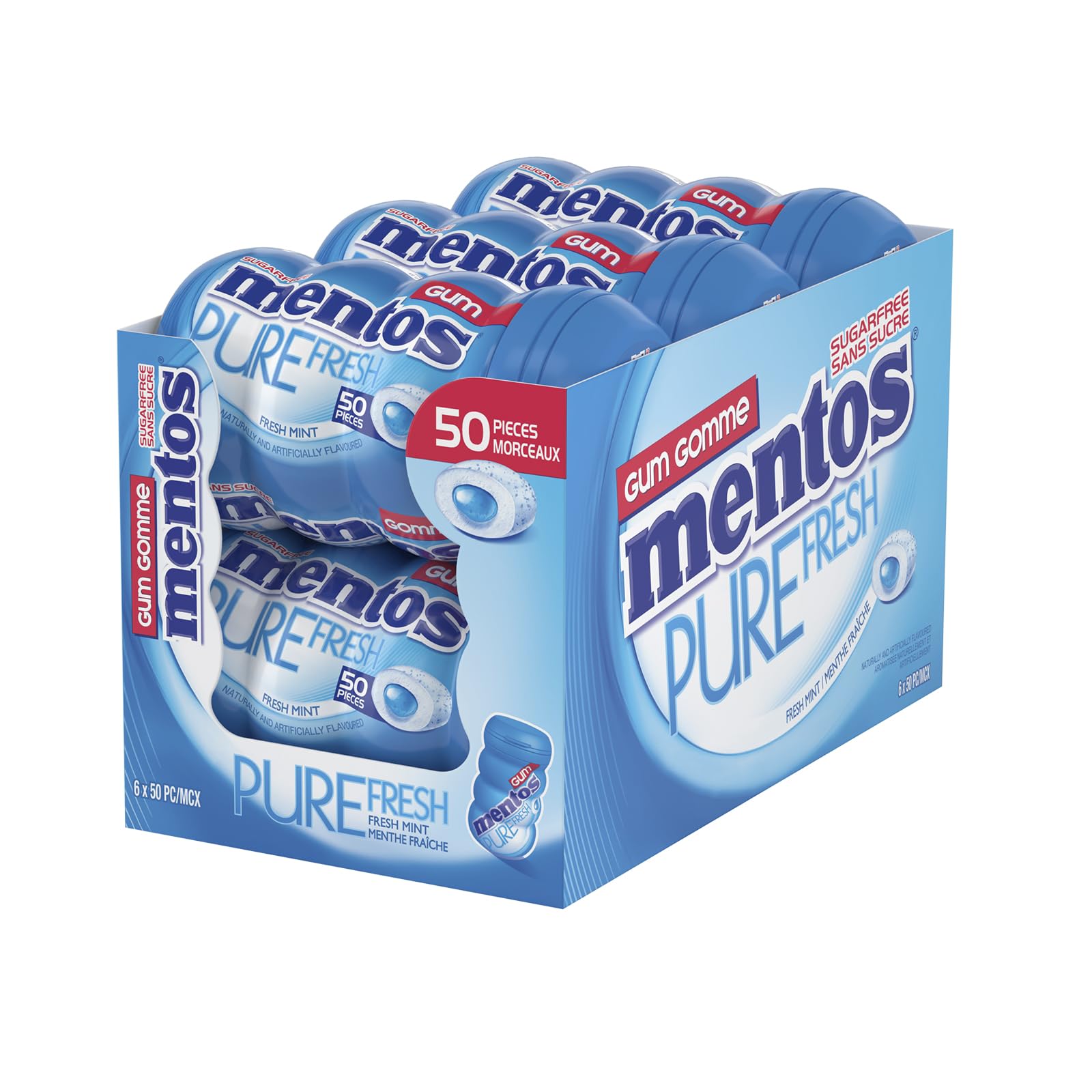Mentos Pure Fresh, Fresh Mint Sugar-free Gum - Pack of 12 Bottles (300 Pieces)