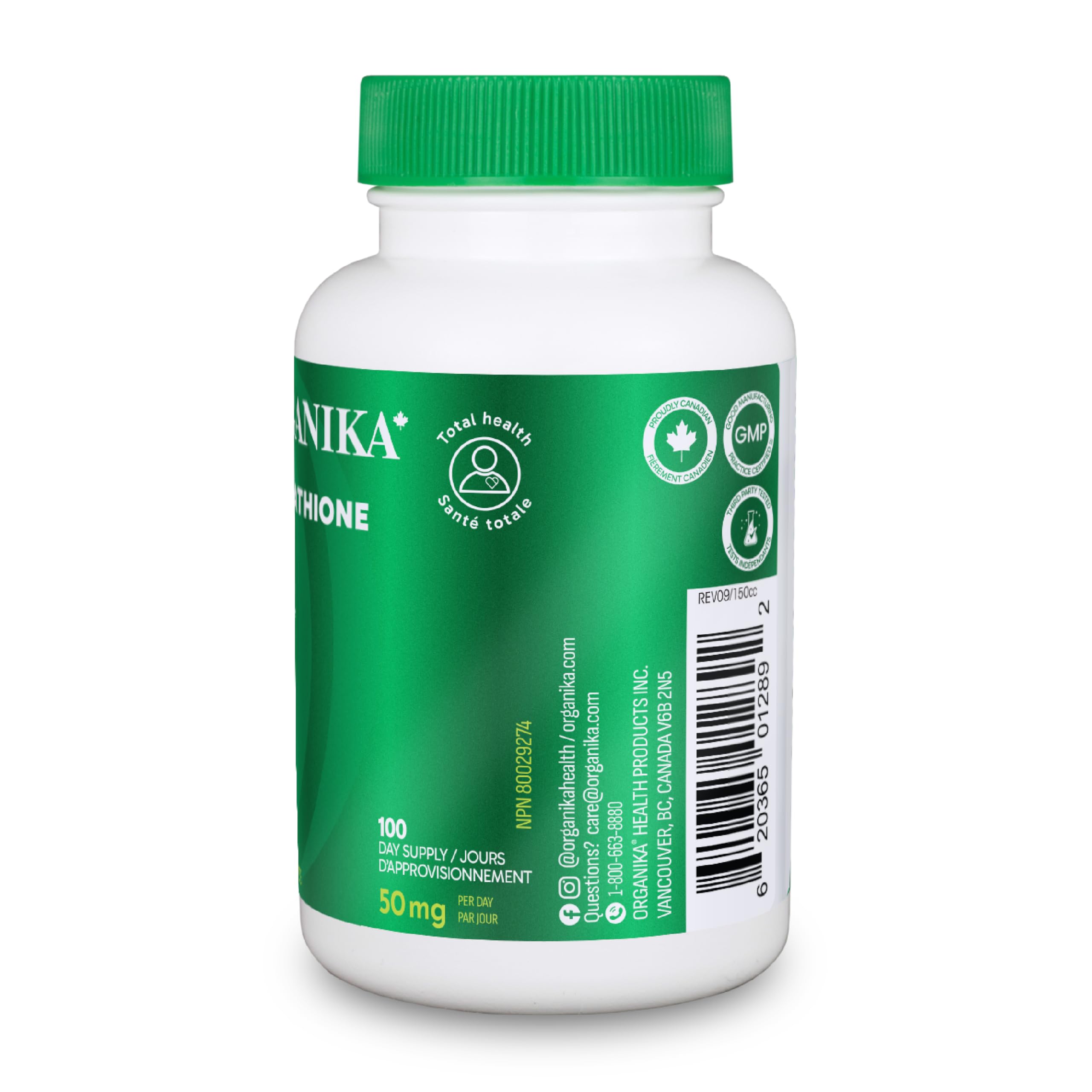Organika Canadian-Made L-Glutathione (Reduced), Antioxidant and Detox Support -100 Caps