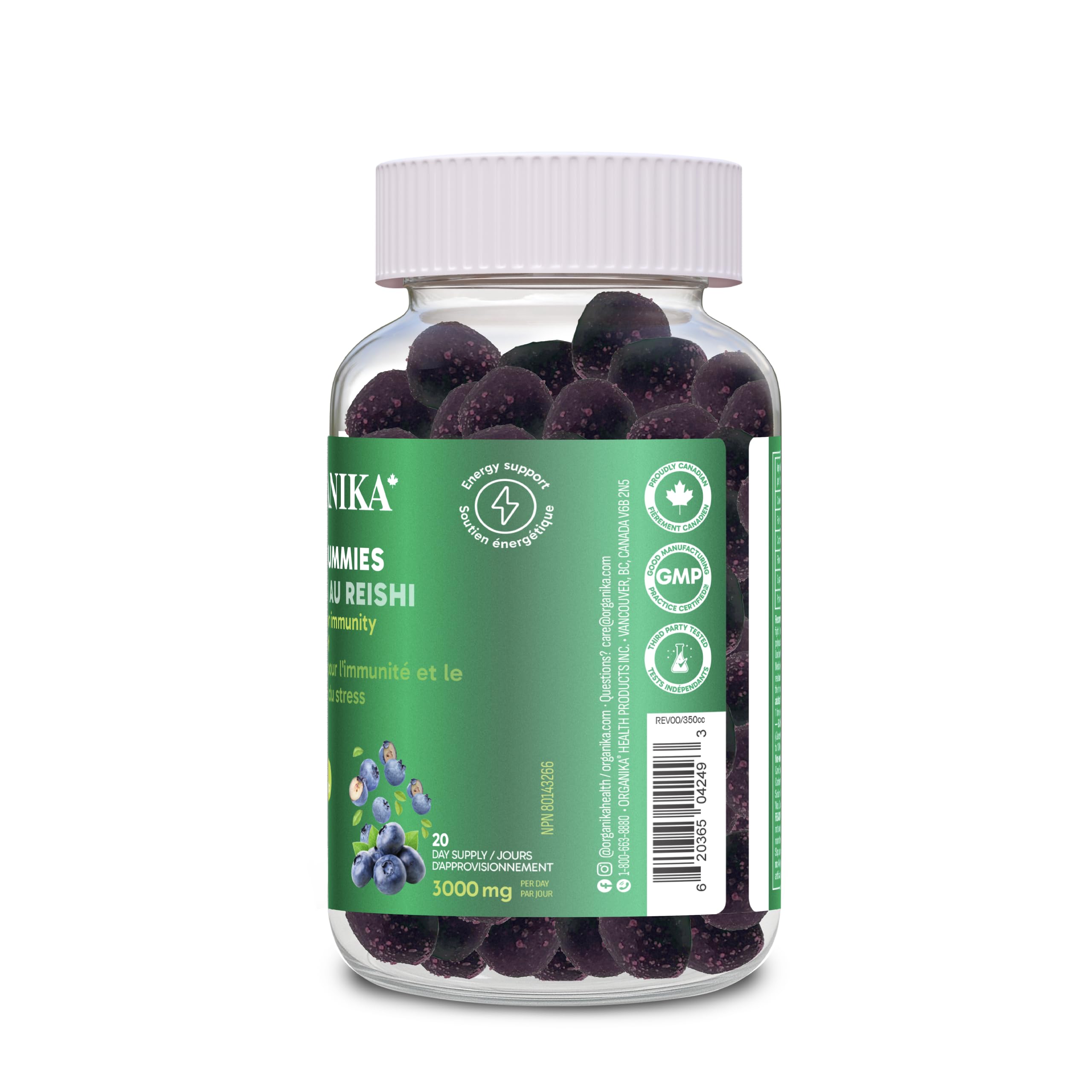 Organika Reishi Mushroom Gummies– Adaptogen for Stress, Immunity & Energy Support | Antioxidant & Liver Health Support | Vegan Mushroom Supplement for Daily Balance |Blueberry Flavour- 60 gummies