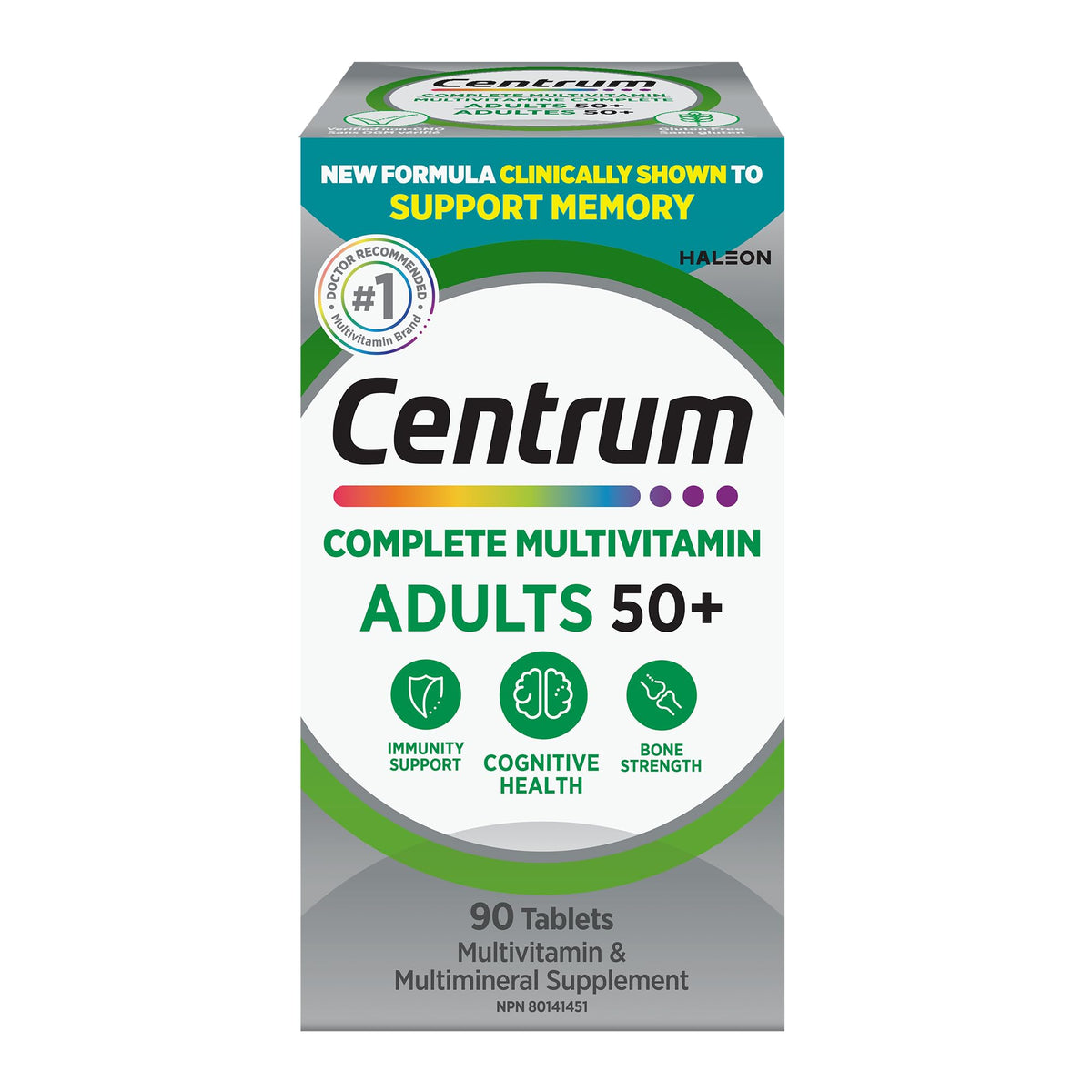 Centrum Adults 50 Plus, Complete Formula, Multivitamins/Minerals Supplement with Clinically Shown Memory and Cognitive Health Support, 90 Tablets