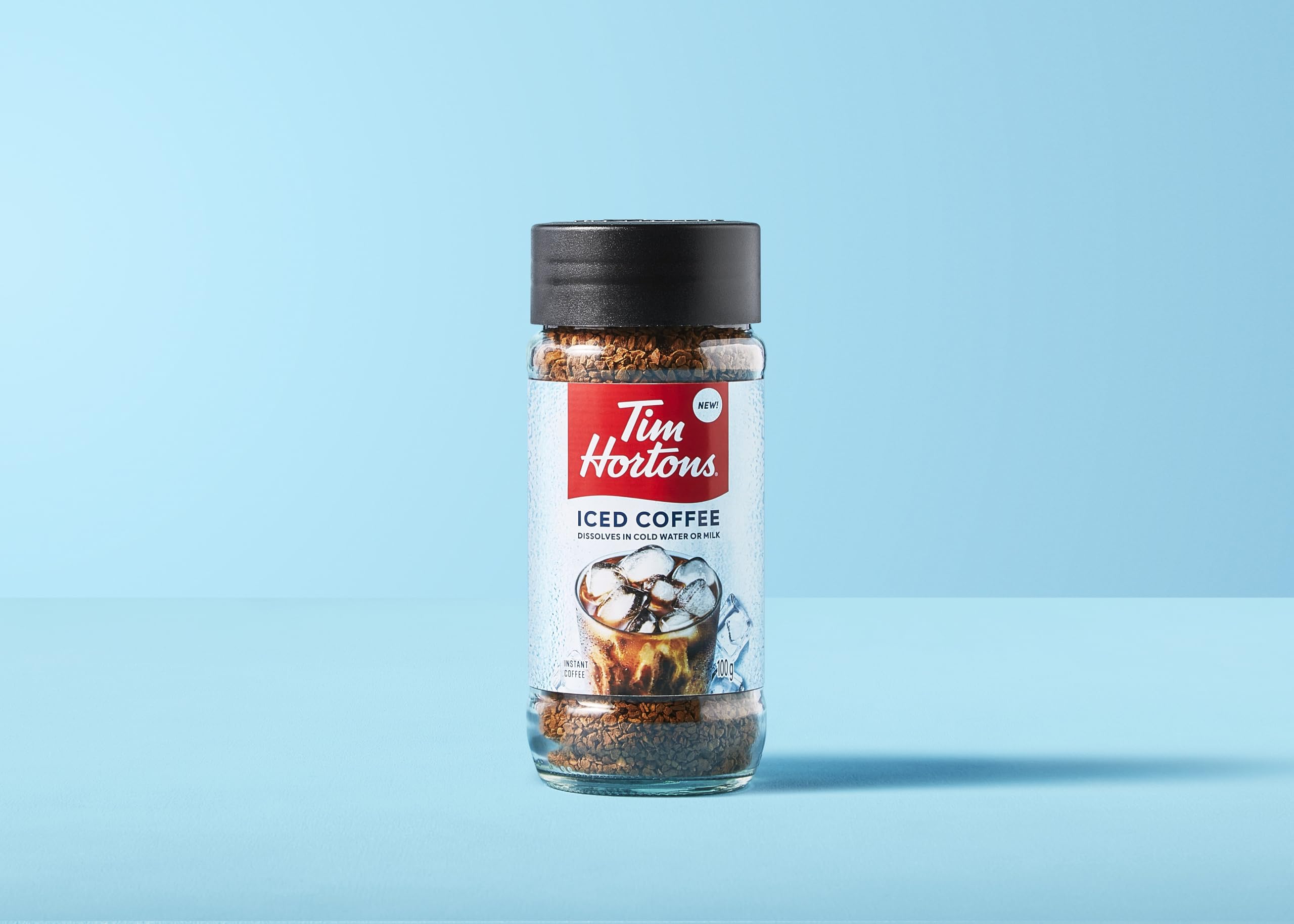 Tim Hortons Instant Iced Coffee, 100g Glass Jar, Dissolves in Cold Water or Milk