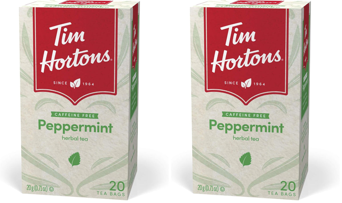 Tim Hortons Peppermint Tea Bags, Herbal, Caffeine Free, 20 Count (Pack of 2)