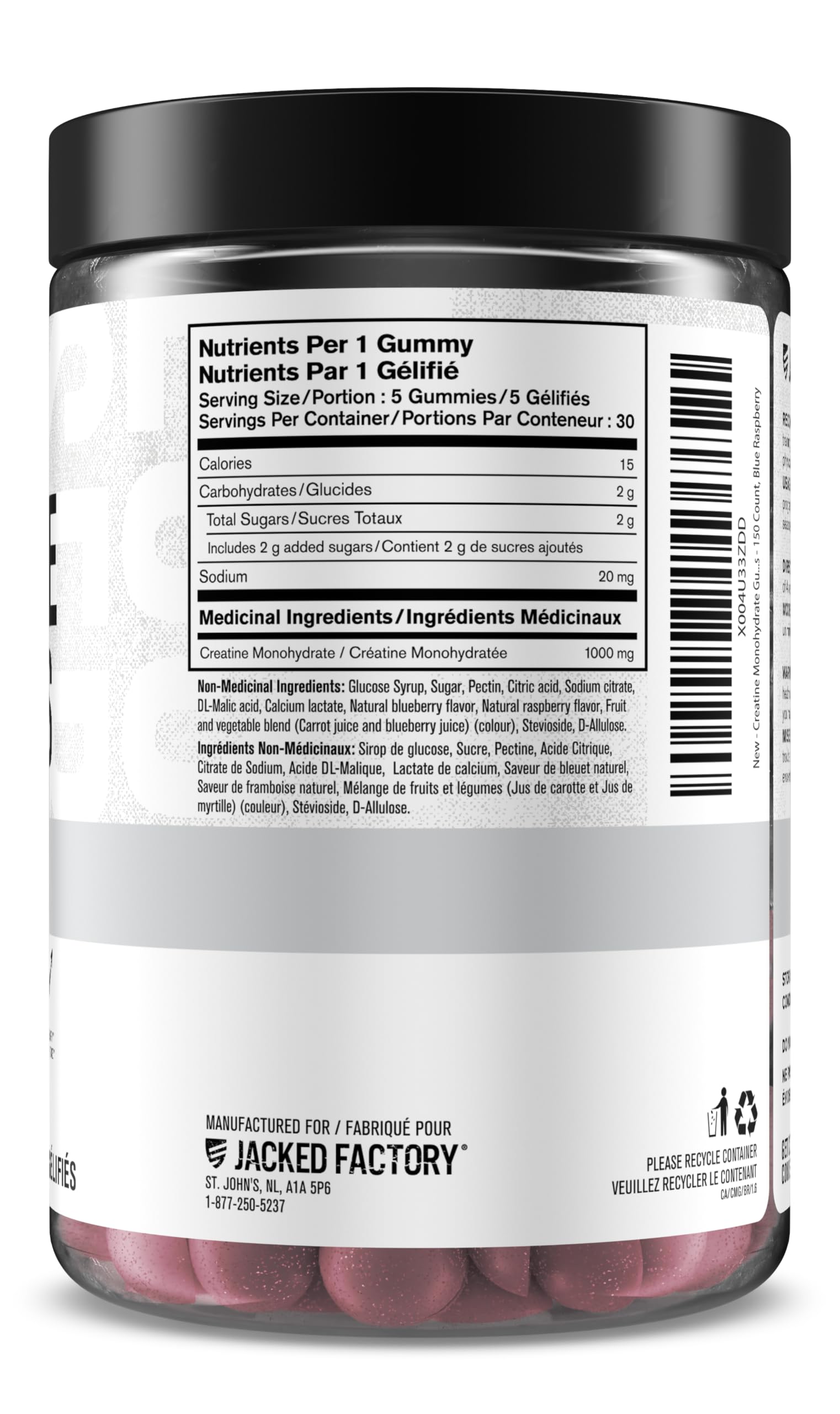 Jacked Factory Creatine Gummies 5g Daily Dose (1g per Gummy) - Creatine Monohydrate Gummy for Men and Women, Vegan-Friendly, Travel-Friendly, Third-Party Tested - 150 Gummies, Blue Raspberry