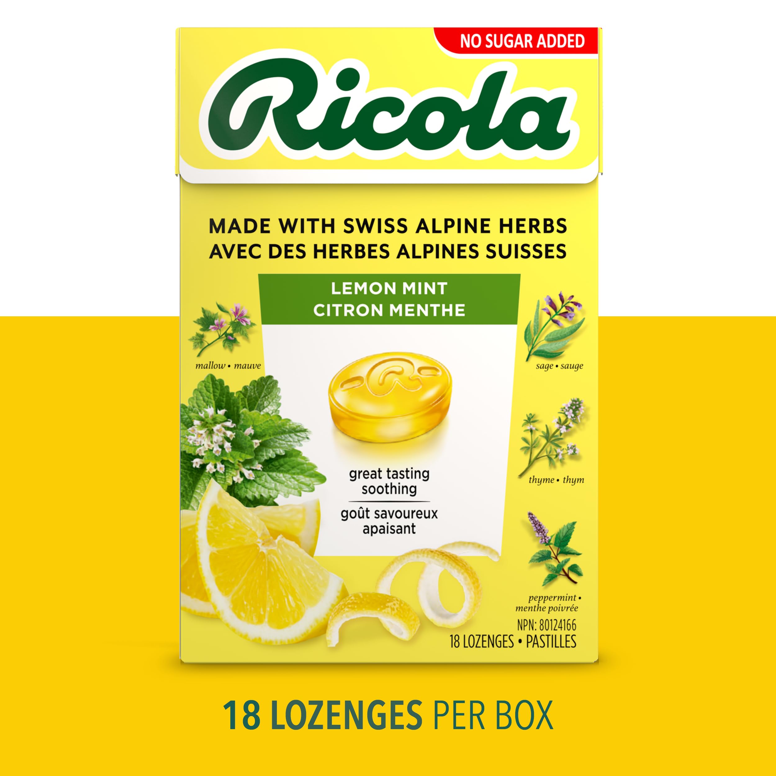 Ricola Sugar Free Lemon Mint Throat Drops, 18 Count Box, Refreshing Relief From Throat Irritations Oral Anesthetic (Pack of 2)