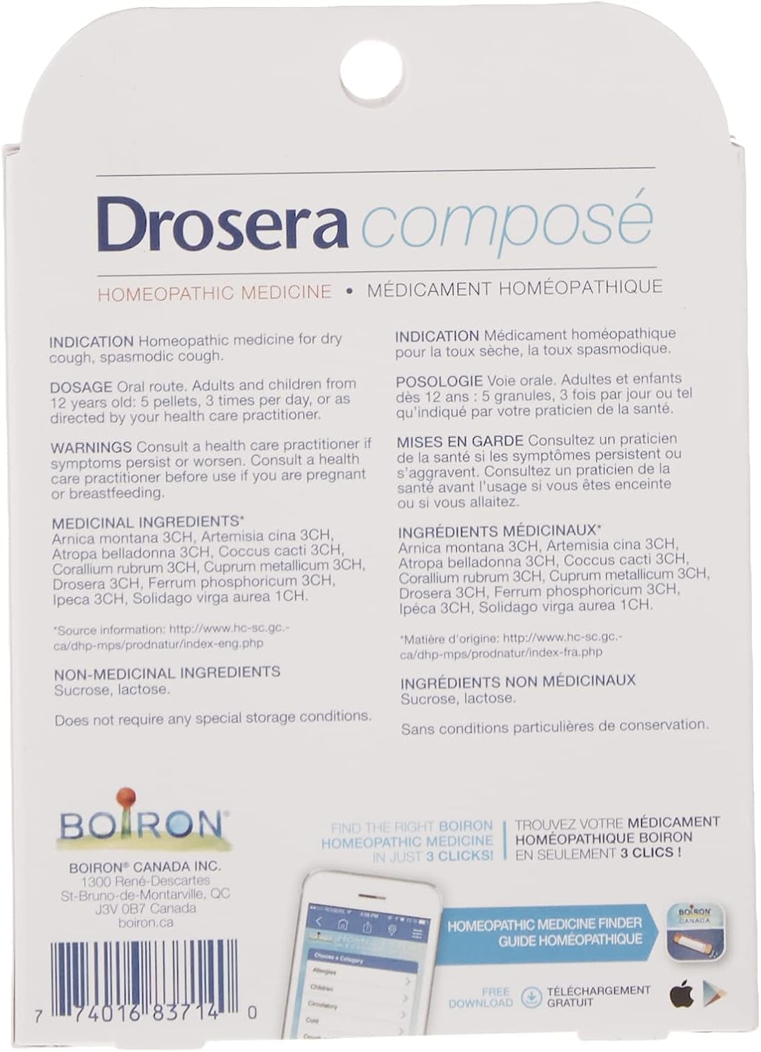 Boiron Drosera Compose Dry Cough Relief Spasmodic Cough, 12 Gram
