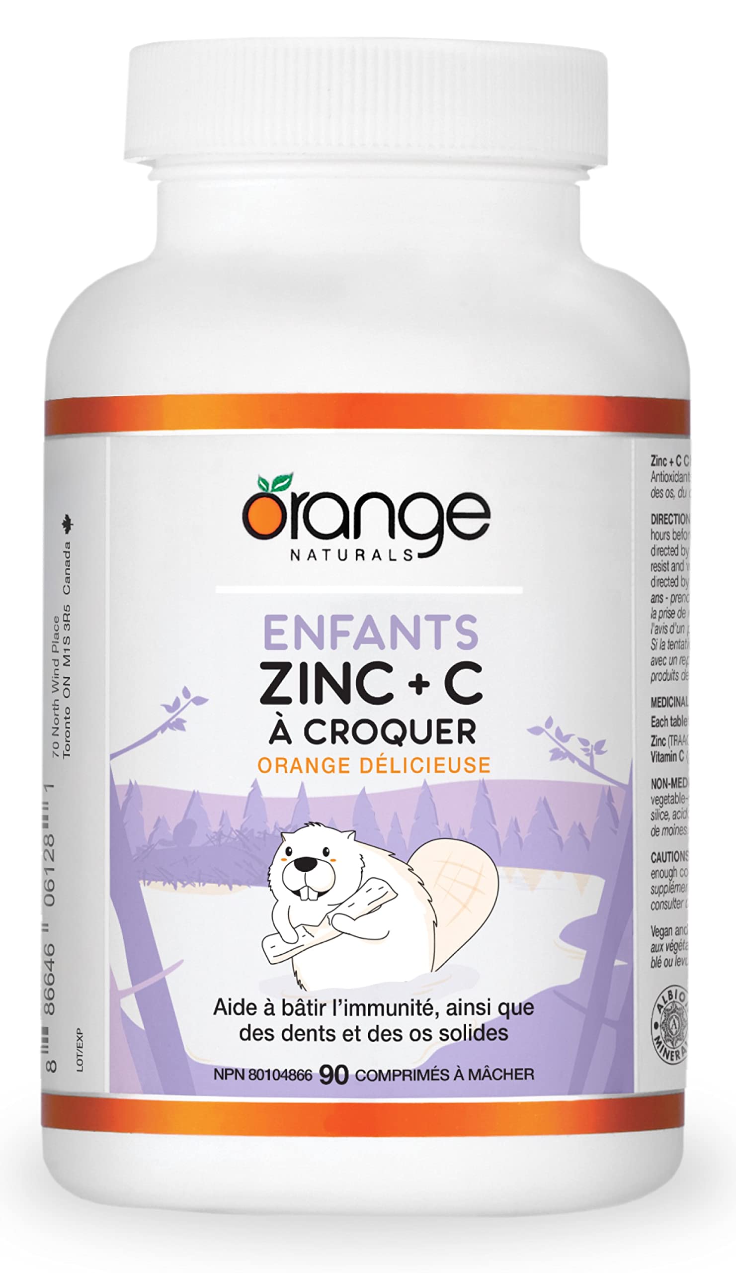 Orange Naturals Kids Zinc + Vitamin C, 90 Chewable Tablets, 90-Day Supply with 12mg Zinc & 100mg Vitamin C, Helps Build Immunity, Strong Bones and Teeth - Support Overall Wellness