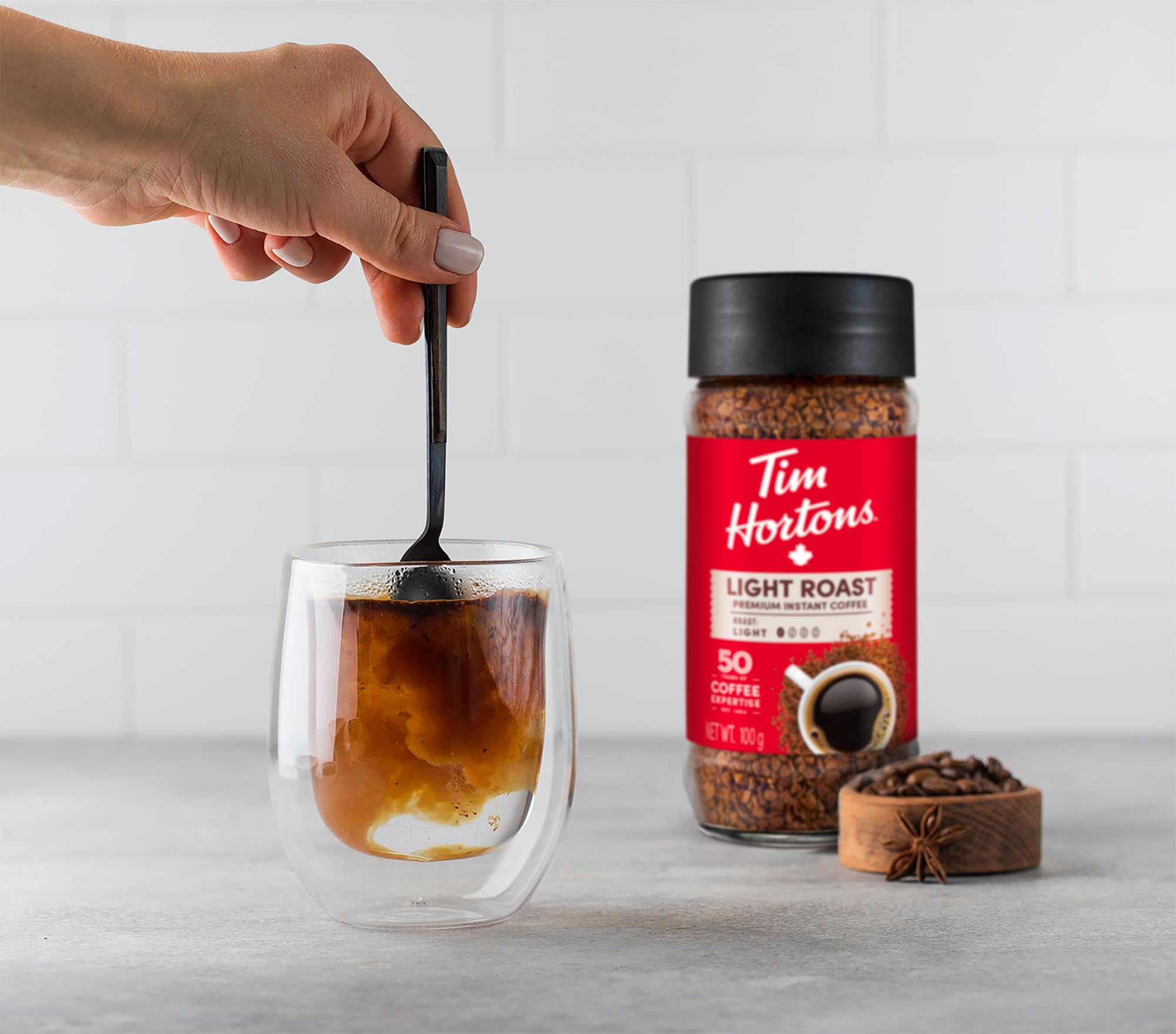 Tim Hortons Light Roast Instant Coffee, 100% Colombian, 100g Jar (Pack of 2)