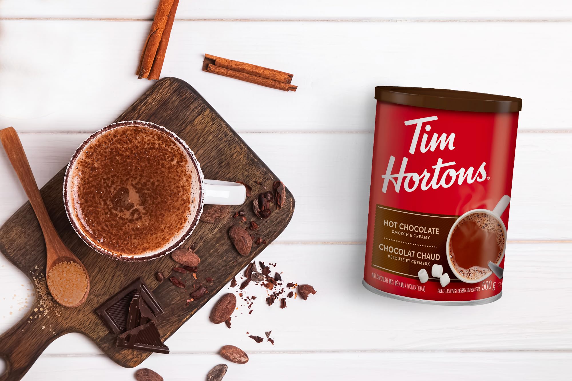 Tim Hortons Hot Chocolate Beverage Mix, Original, 500g Can (Pack of 2)