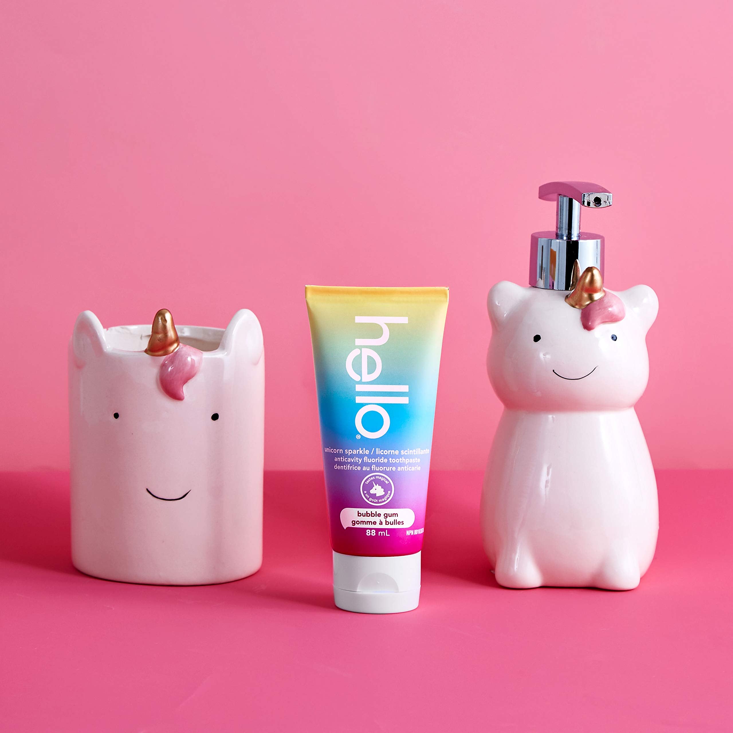 hello Kids Fluoride Toothpaste, Vegan and Sls Free, Unicorn Sparkle, Natural Bubble Gum, 88 mL (Pack of 2)