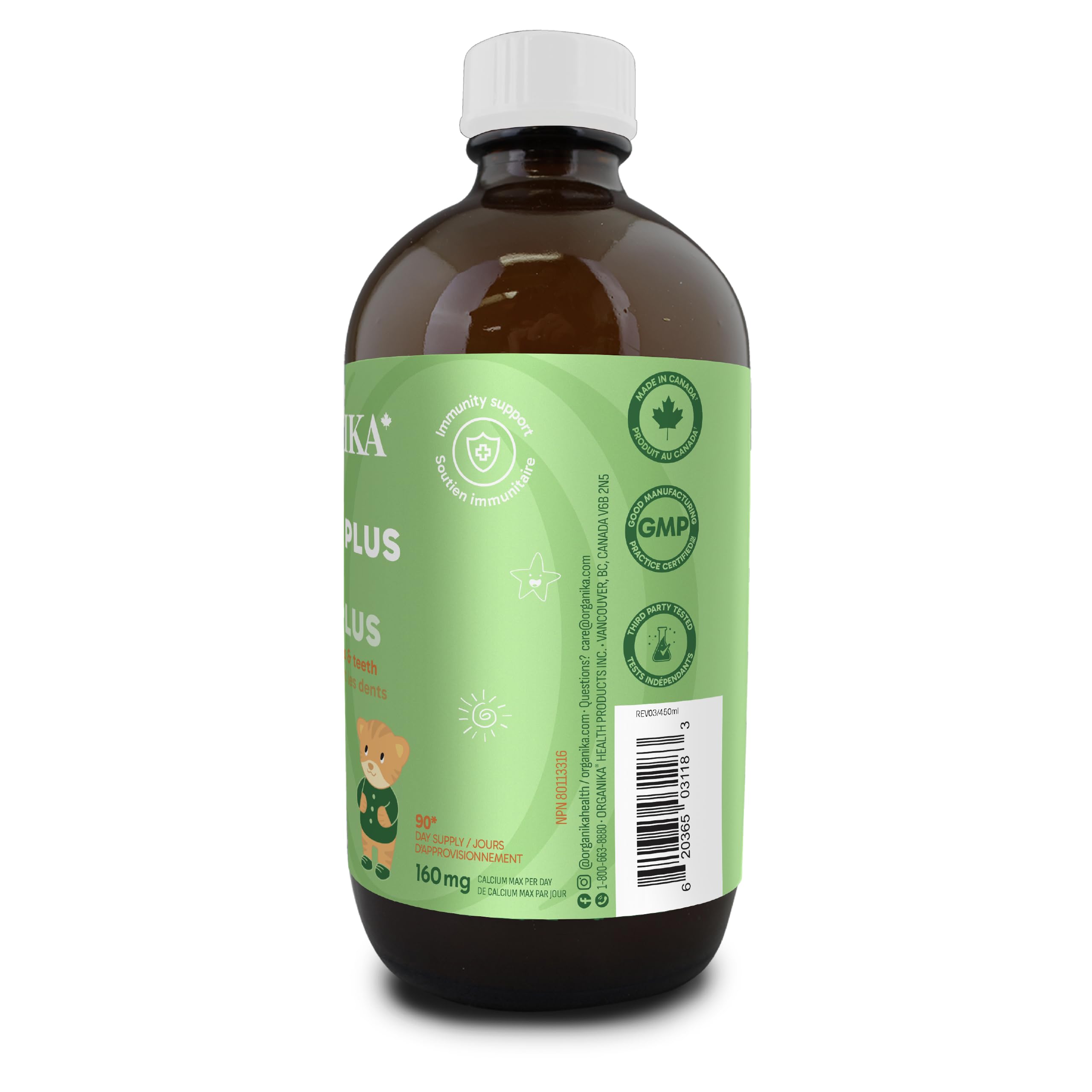 Organika Kids Liquid Calcium Plus- with Vitamins D3 and K2- Healthy Bone and Teeth Development- Mixed Berry Flavour- 450ml