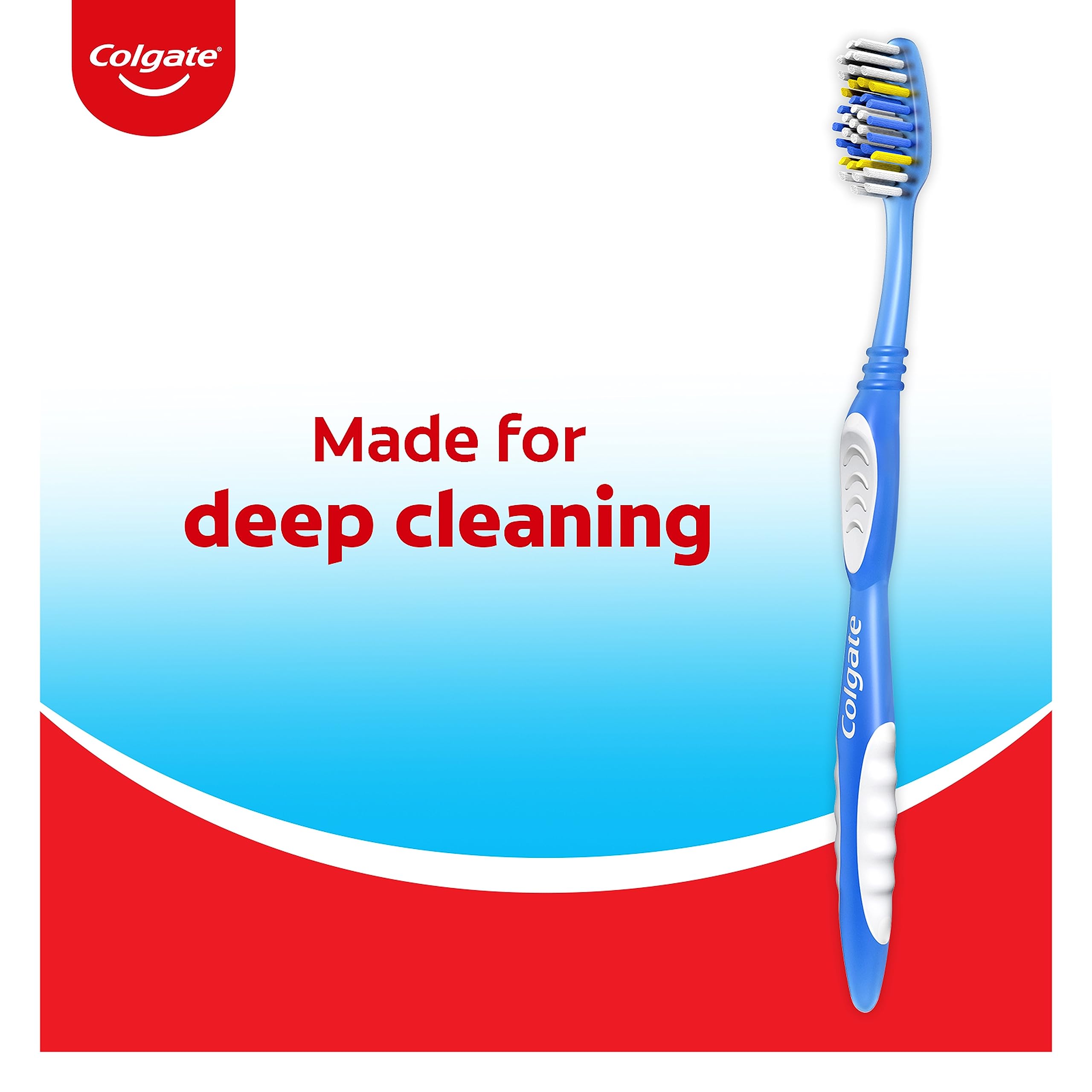 Colgate Extra Clean Manual Toothbrush - Soft Bristle Tooth Brush for Adults with Circular Power Bristles for Stain Removal and Tongue Cleaner - Comfortable Grip Handle, Variety Pack - 6 Count