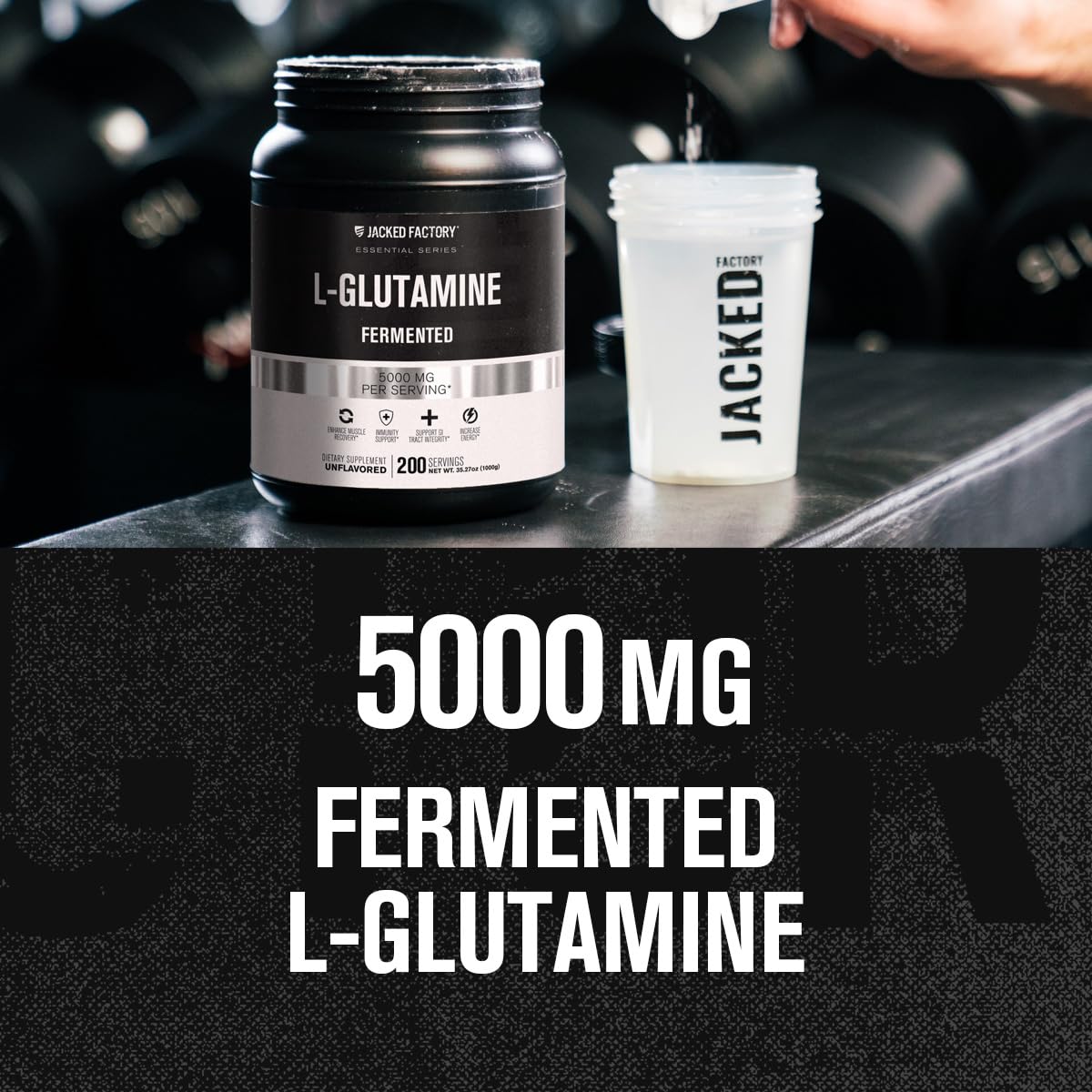 L-Glutamine Powder 200 Servings - Vegan Fermented L Glutamine Powder for Post Workout Muscle Recovery, Immunity, Digestive Health - Tested & Trusted, No Artificial Fillers - Unflavored