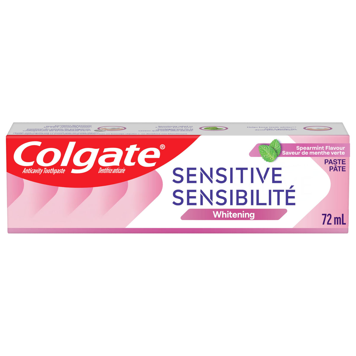Colgate Sensitive Whitening Toothpaste for Sensitive Teeth, 1 Pack, Toothpaste with Fluoride and Potassium Nitrate, Helps Keep Teeth Whiter and Prevent Bad Breath, Spearmint, 72 mL