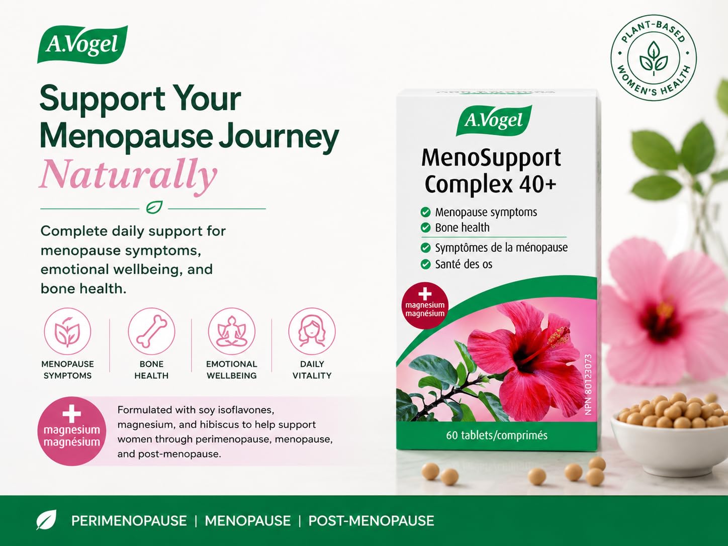 A.Vogel MenoSupport 40+ Menopause Supplement for Hot Flashes & Night Sweats - Soy Isoflavones, Magnesium and Red-Sorrel Extract - 60 Tablets, 1-Month Supply