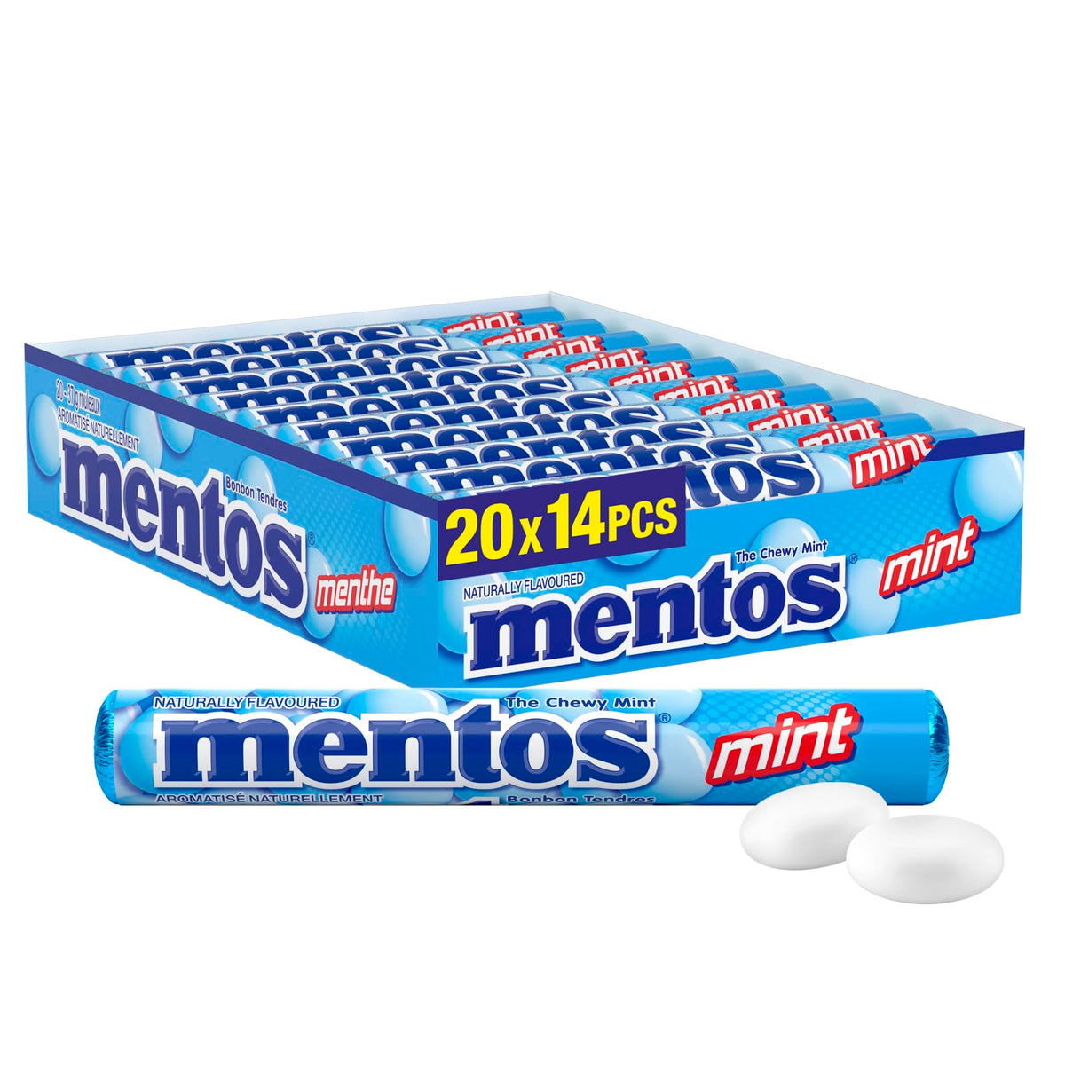 Mentos Chewy Mints, Mint - Pack of 20 Rolls (280 Pieces), 37g per roll