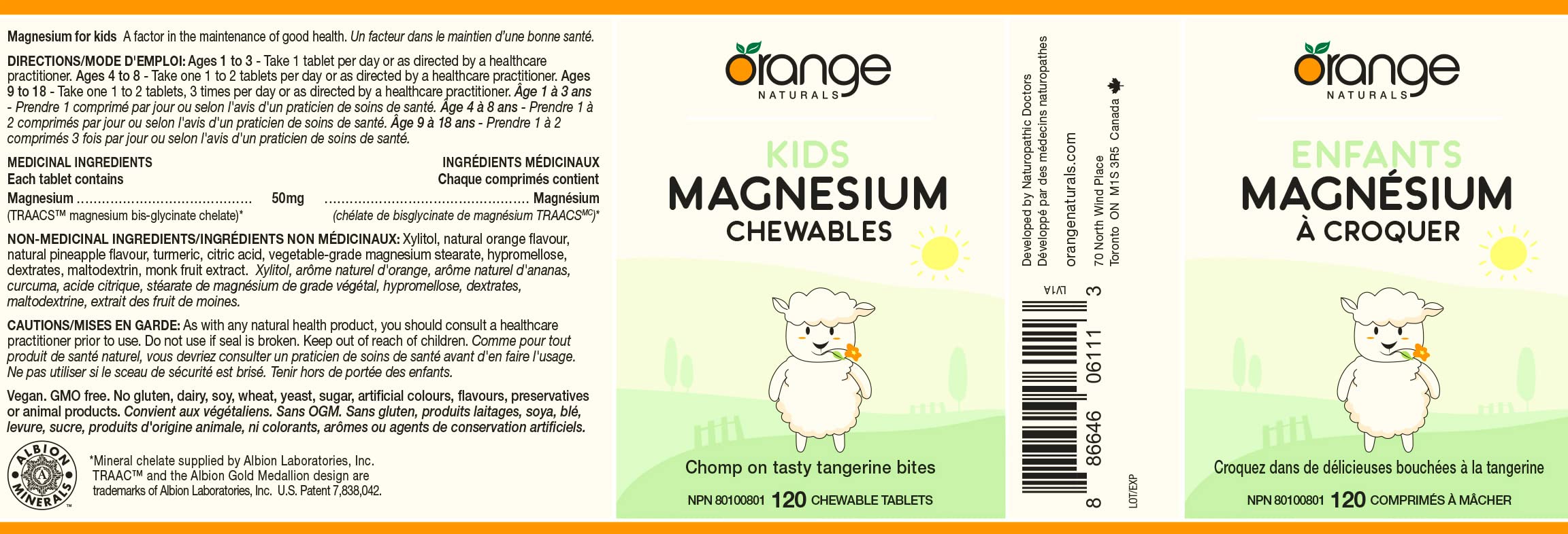 Orange Naturals Kids Magnesium - 120 Chewable Tablets, 120-Day Supply, Orange - Bone & Teeth Support with Chewable Magnesium - Muscle Function & Calm, Restful Sleep Support - Vegan & Non-GMO