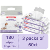 Sudocrem Pure Water Wipes 180 Count - Unscented, Hypoallergenic, Plant-Based Baby Wipes, 99% Water - Extra Strong and Ultra Soft (3 Packs of 60)