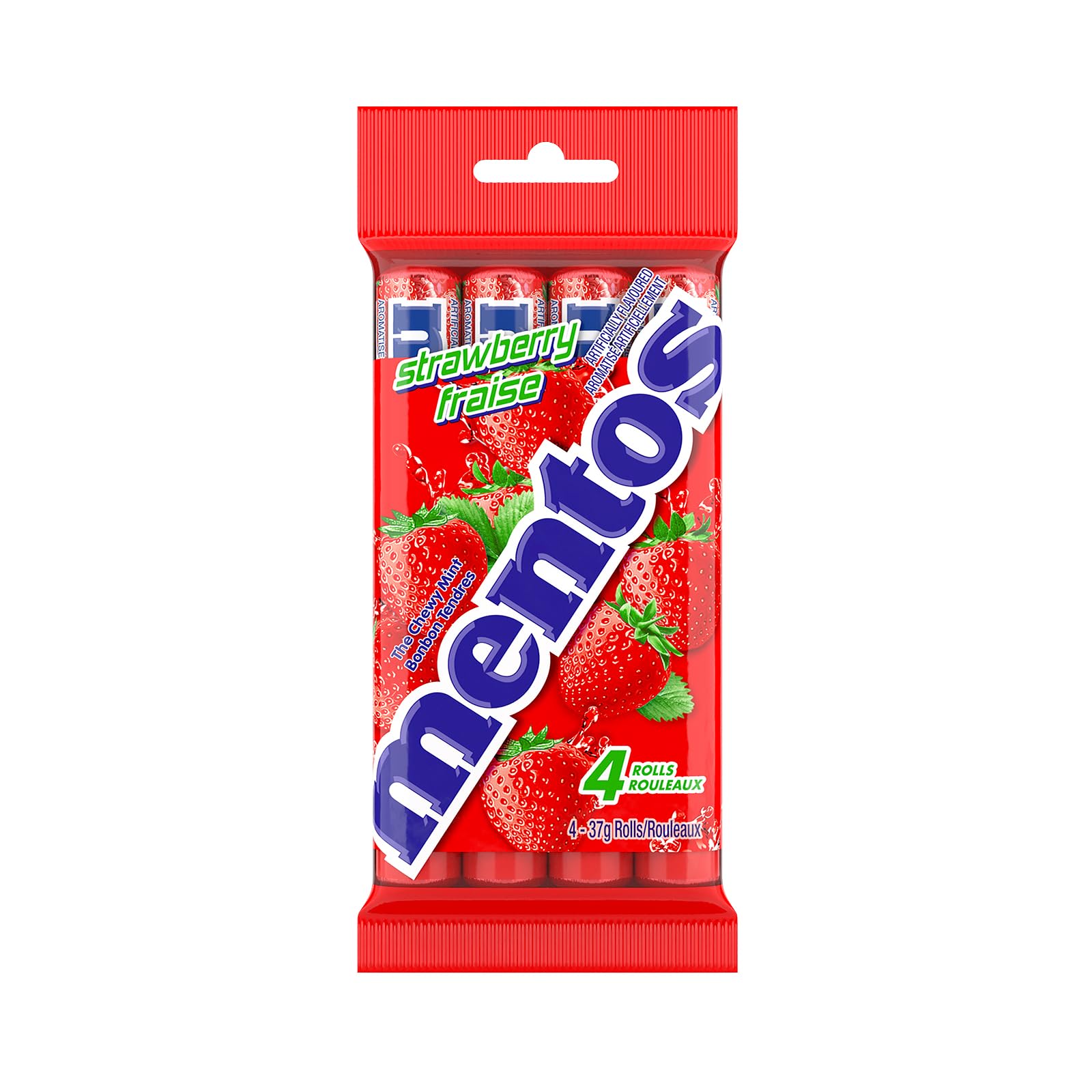 Mentos Chewy Mints, Strawberry - Pack of 4 Rolls (56 Pieces), 37g per roll