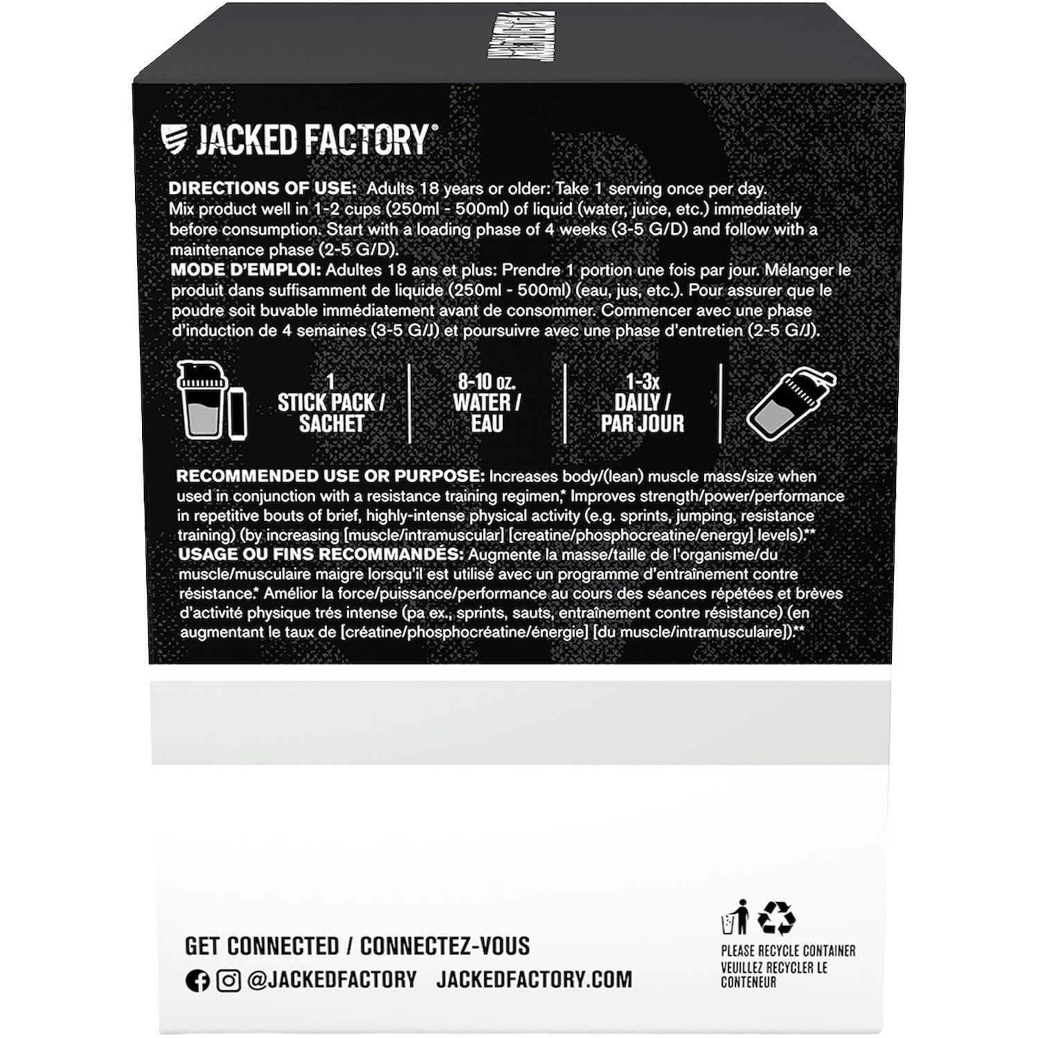 Jacked Factory Creatine Stick Packs - Creatine Monohydrate Powder 5000mg Per Stick - Creatine Supplement for Muscle Growth, Increased Strength, and Improved Athletic Performance - 30 Pack, Unflavoured