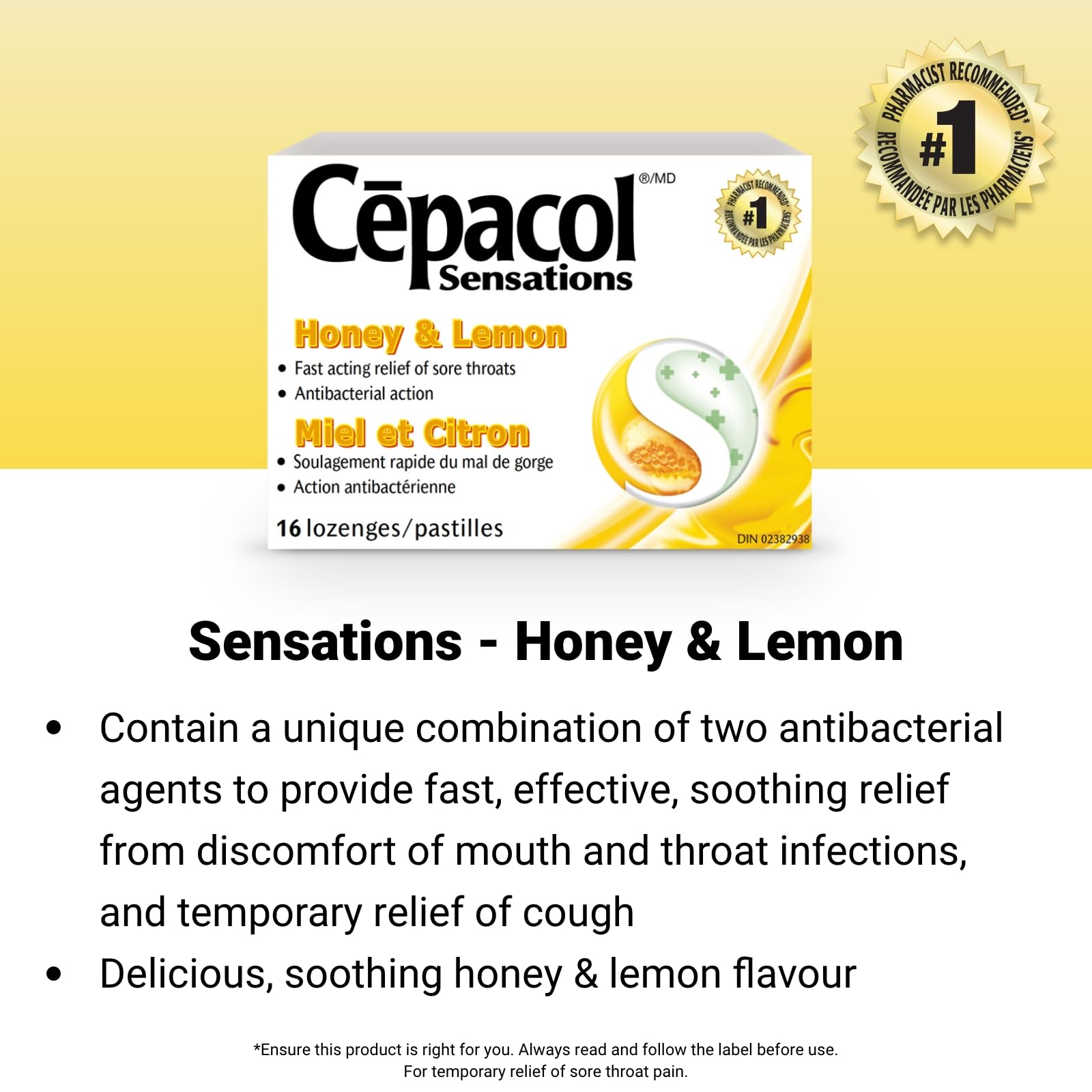 Cepacol Sensations Honey and Lemon, Sore Throat lozenges 36 count