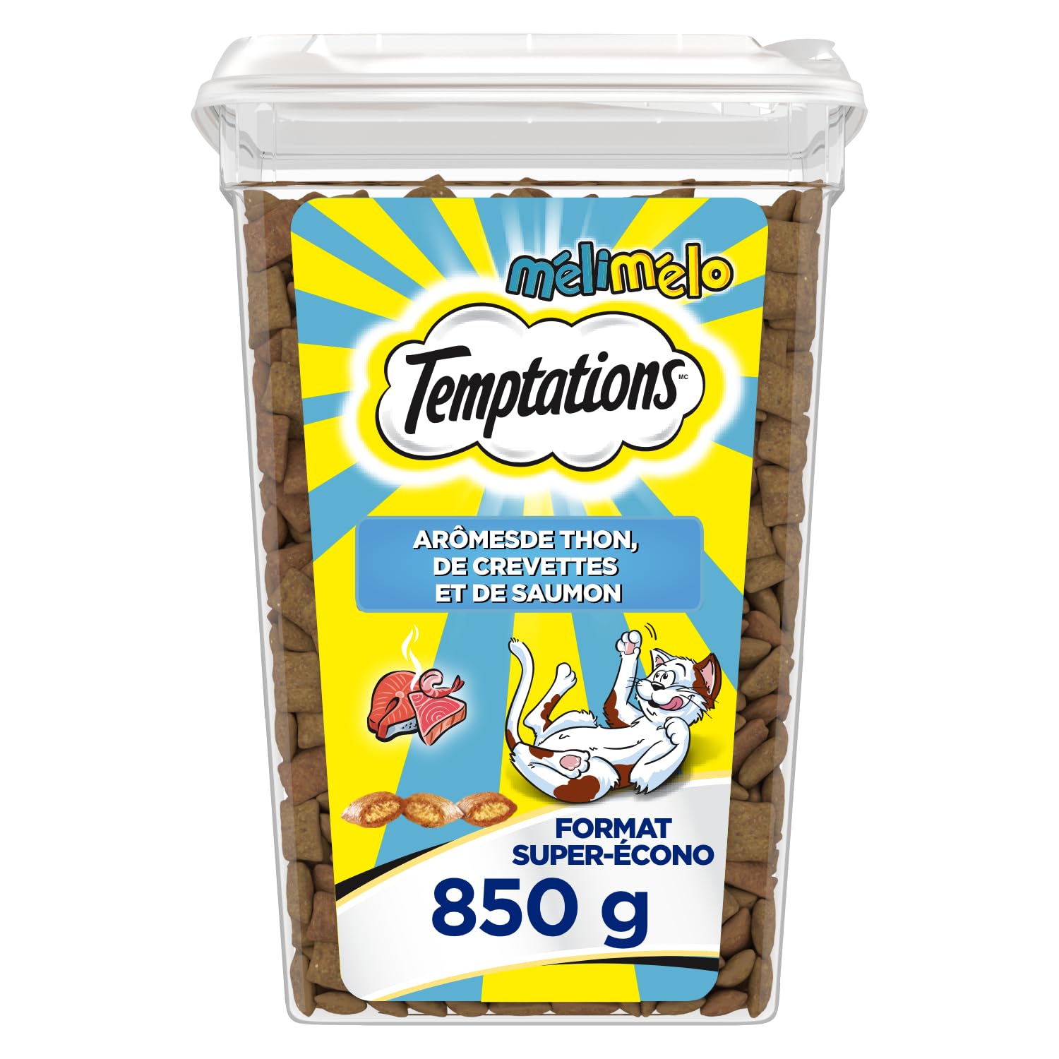 TEMPTATIONS Mix-Ups Adult Cat Treats Tuna, Shrimp & Salmon Flavour, 850g Tub (Pack of 2)