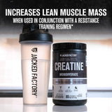 Jacked Factory Creatine Monohydrate 425g + Shaker Bottle Bundle - Informed Choice Certified Supplement for Increased Muscle Mass*, Improved Strength, Power, & Performance** - 85 Servings, Unflavored