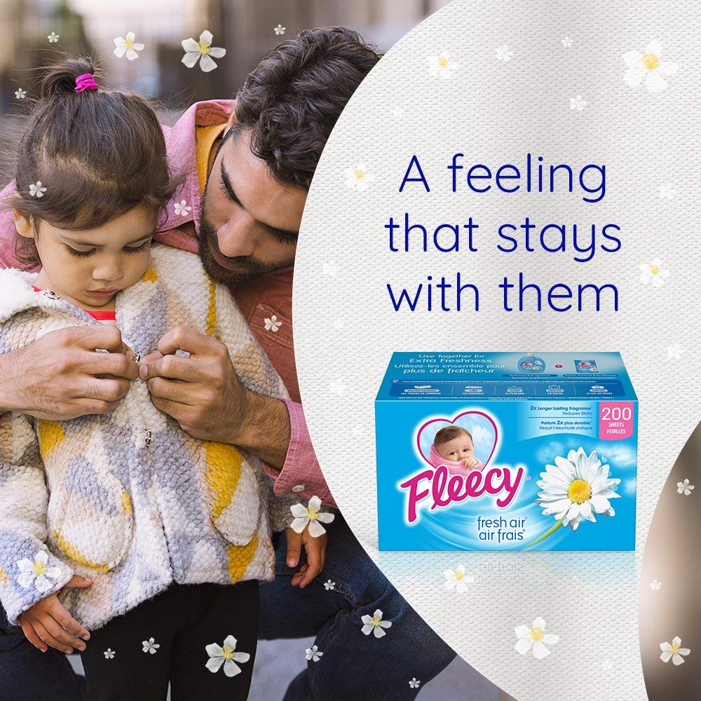 Fleecy Fabric Softener Dryer Sheets - For Irresistibly Soft & Static-Free Clothes | Paraben & Phosphate Free | Softener for Laundry | (Fresh Air) 200 Sheets (Pack of 2)