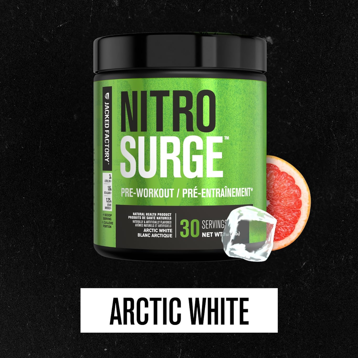 NITROSURGE Pre Workout Supplement - Endless Energy, Instant Strength Gains, Clear Focus, Intense Pumps - Nitric Oxide Booster & Preworkout Powder with Beta Alanine - 30 Servings, Arctic White