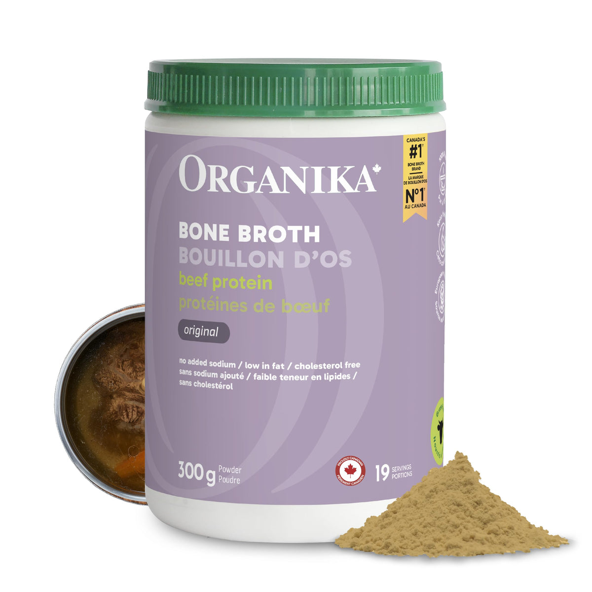 Organika Canadian-Made Beef Bone Broth Powder - Protein and Collagen Rich Bone Broth with Glucosamine and hyaluronic acid, from Grass-Fed Cattle whilst being Gluten and Dairy Free, Keto Friendly 300g
