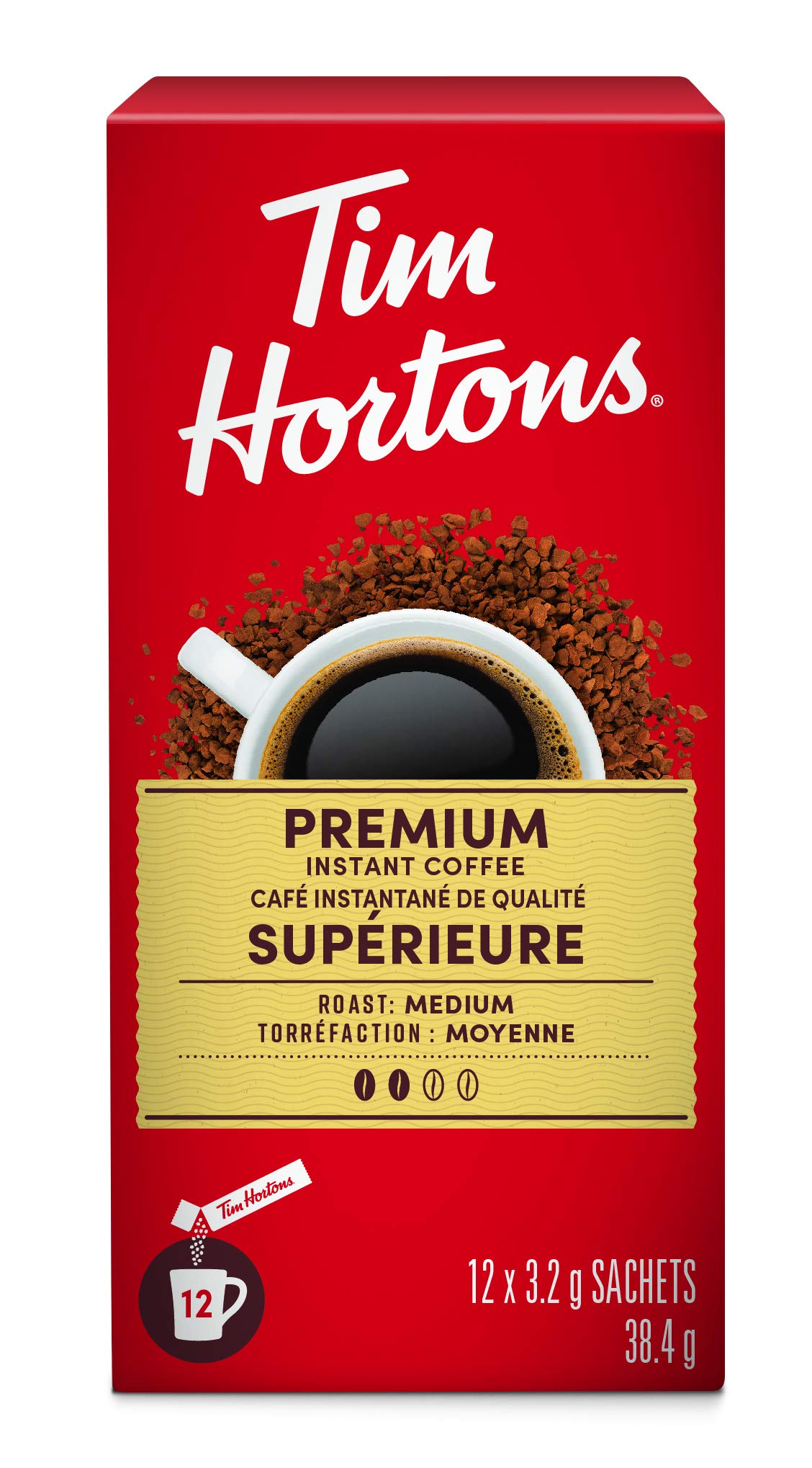 Tim Hortons Premium Instant Medium Coffee, Packets/Sachets, Medium Roast, 12 Count