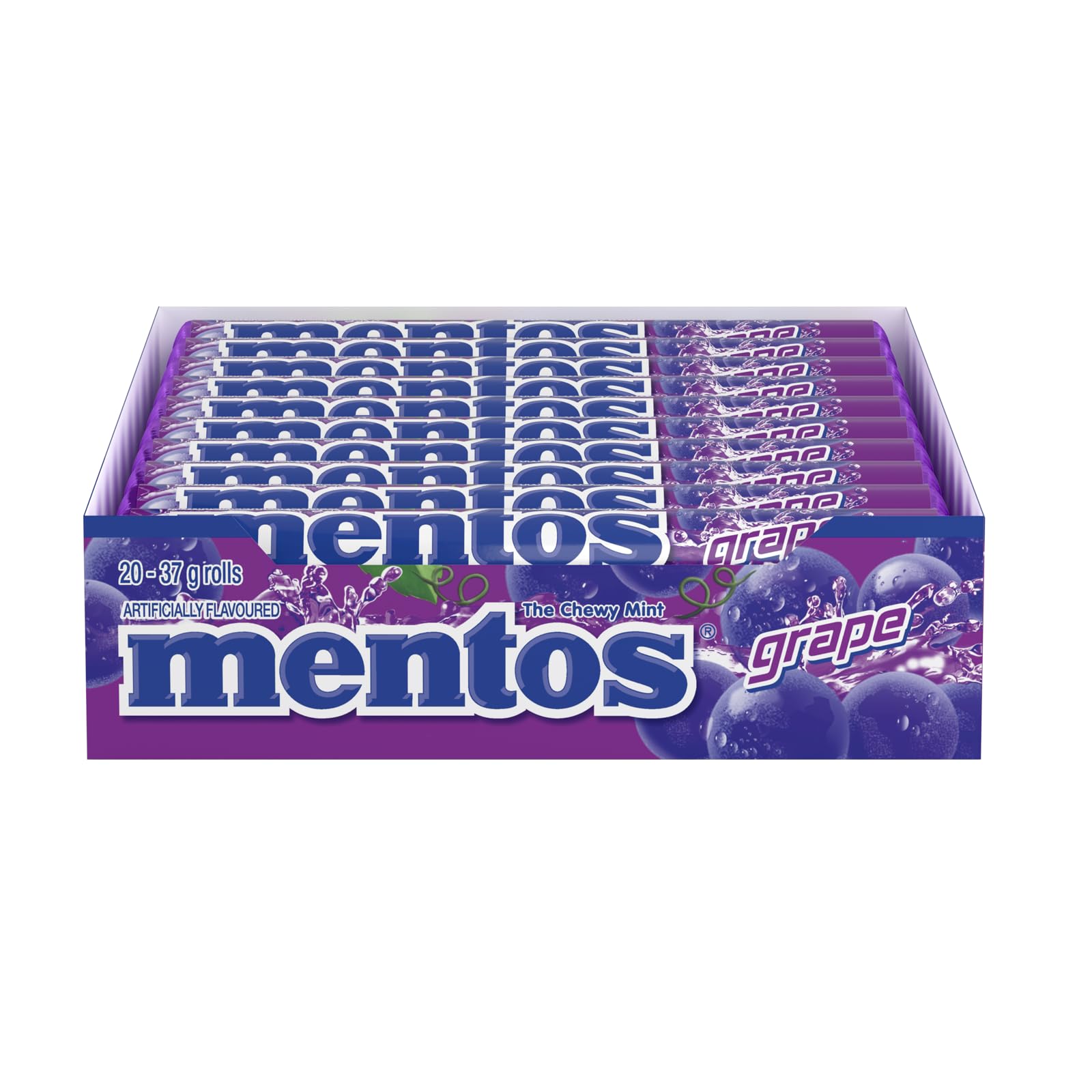 Mentos Chewy Mints, Grape - Pack of 40 Rolls (280 Pieces), 37g per roll